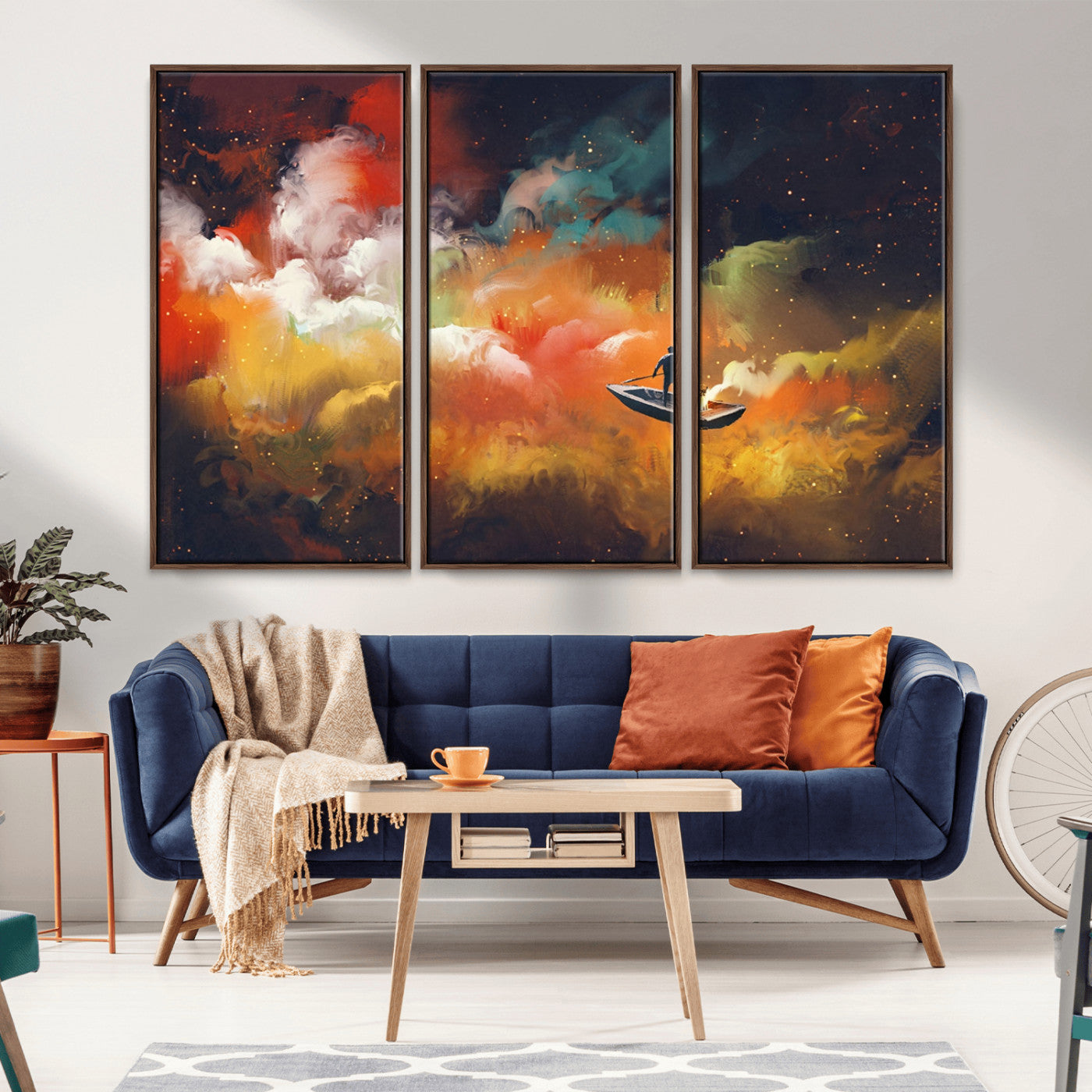 MGV-FC-48X32-3P - Surreal Space Adventure Canvas Wall Art – Dreamlike Abstract Galaxy Print – Framed and Ready to Hang for Living Room or Bedroom Decor