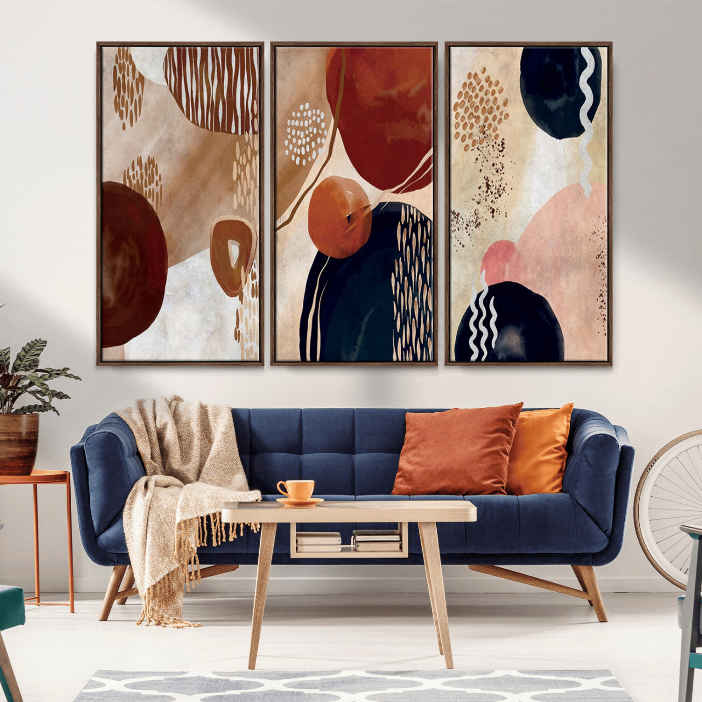 MGV-FC-48X32-3P - Boho Wall Art Canvas Print Set Mid-Century Prints Bohemian Wall Artwork Prints Boho Neutral