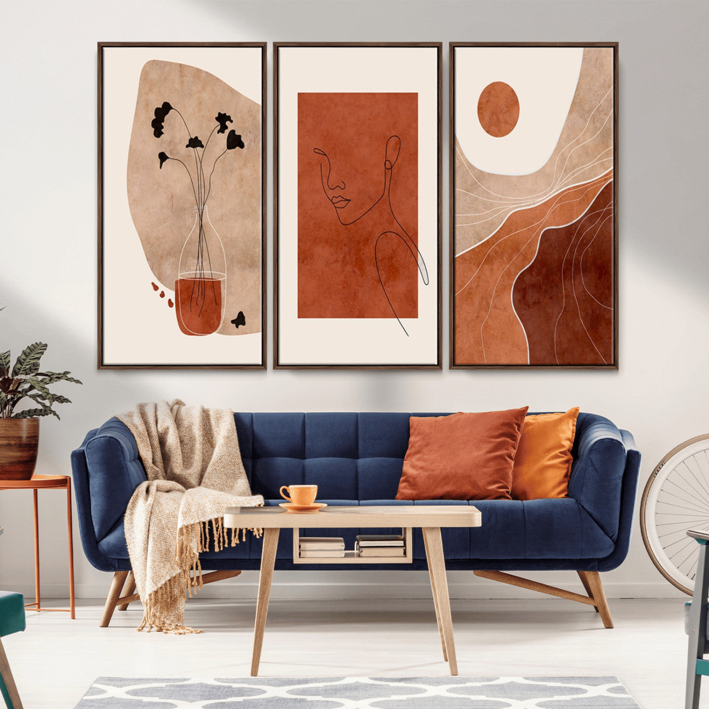 MGV-FC-48X32-3P - Boho Sunset Mountain Canvas Print, Modern Boho Sunset Mountain Landscape Triptych – Giclée Canvas