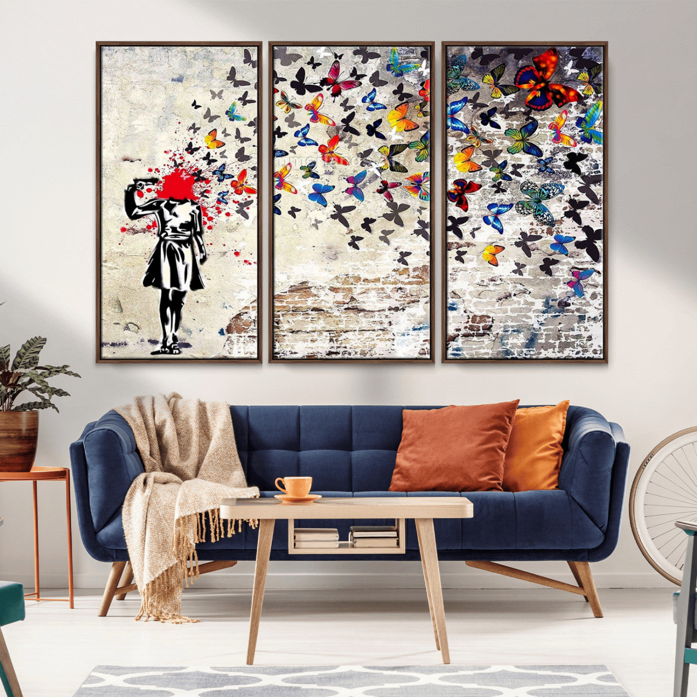 MGV-FC-48X32-3P - Banksy Art Butterfly Girl Explosion Canvas Art – Vibrant Urban Graffiti for Modern Interiors - Ready to Hang