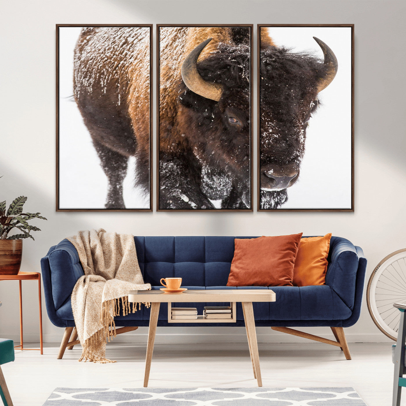 MGV-FC-48X32-3P - Bison Wall Art Canvas Print For Farmhouse, Wild Animal Wall Art