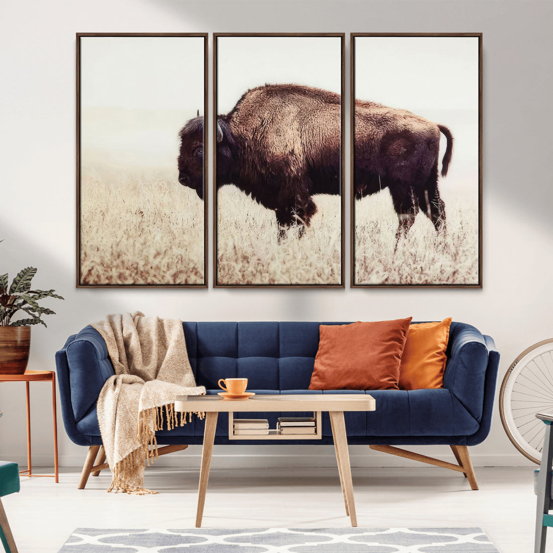 Bison in Field Wall Art Canvas Print For Farmhouse Barn