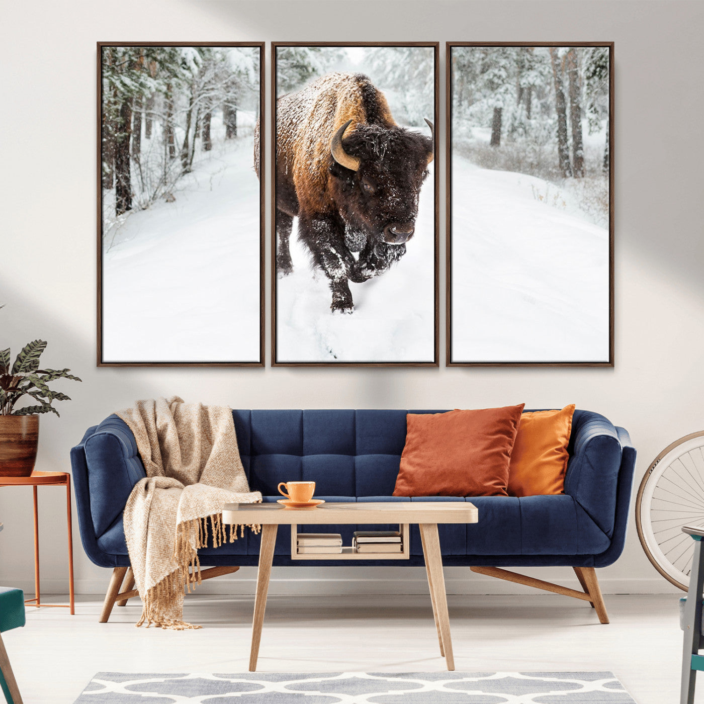 MGV-FC-48X32-3P - Bison Wall Art Canvas Print For Farmhouse, Animal Canvas Print, Wild Animal Wall Art