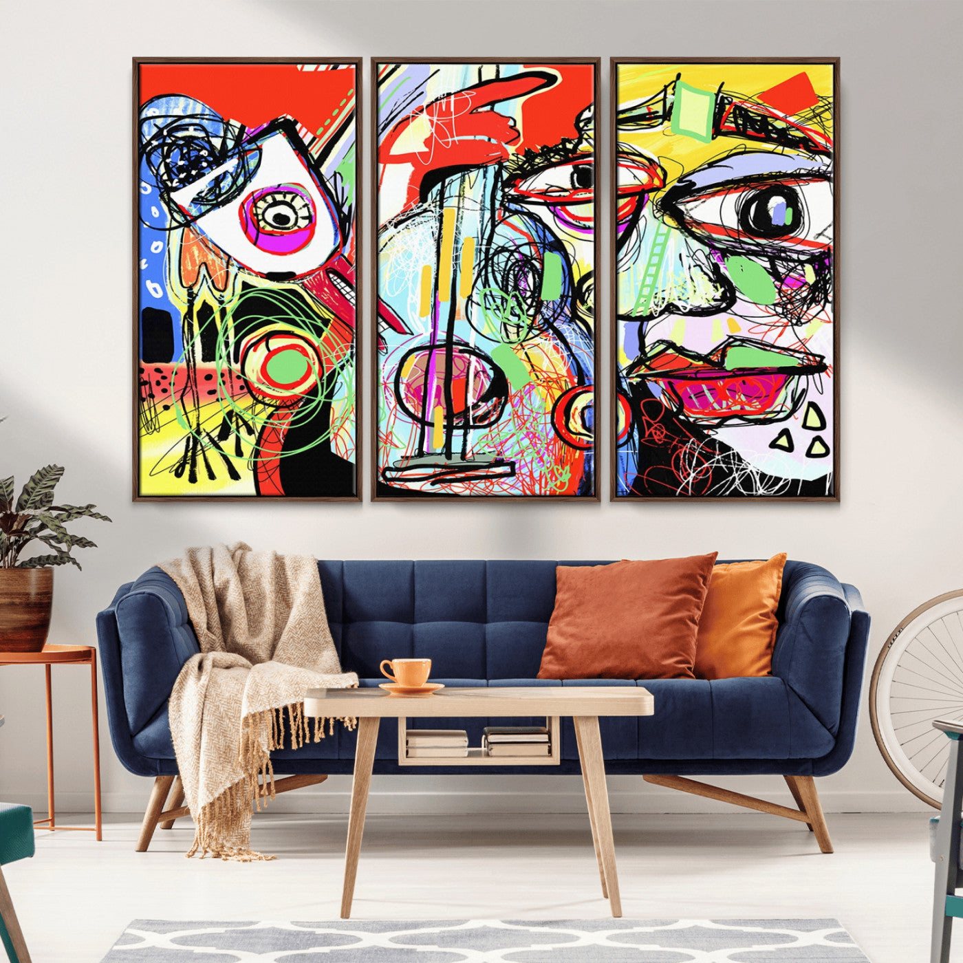 MGV-FC-48X32-3P - Picasso Style Art Abstract Canvas Wall Art Print , Colorful Abstract Artwork