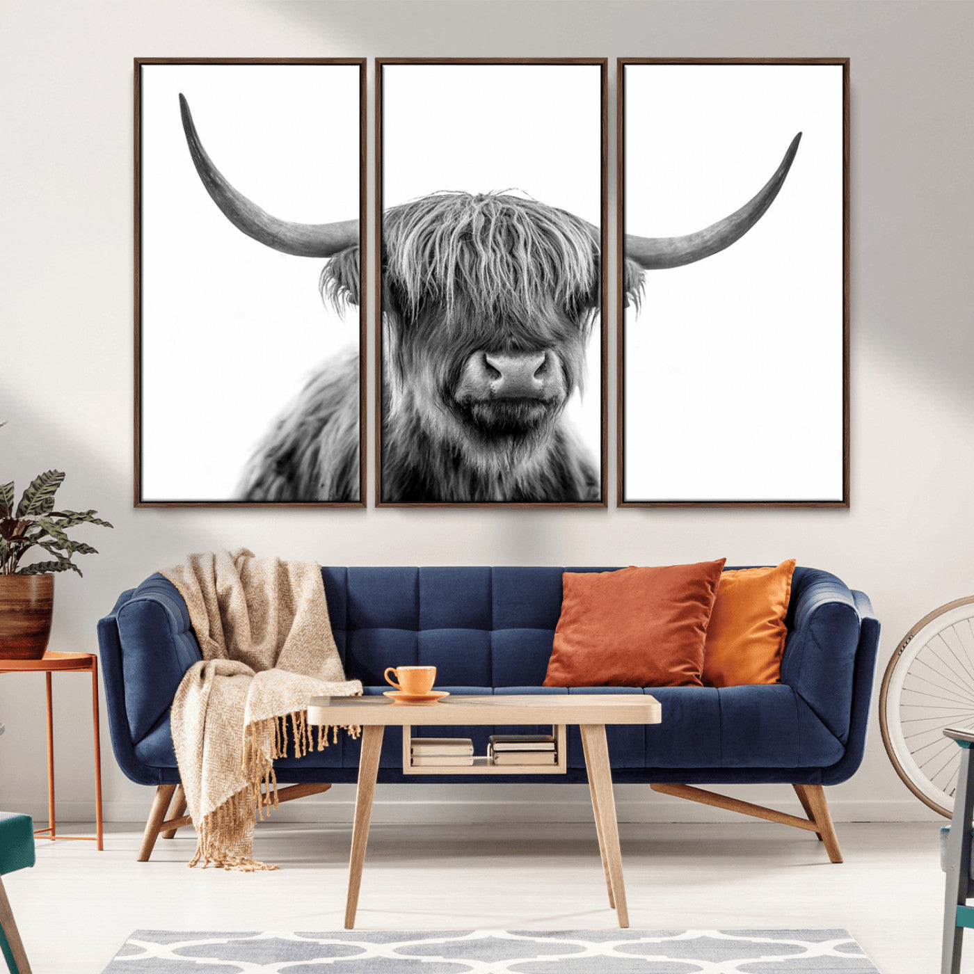 MGV-FC-48X32-3P - Scottish Highland Cow Cattle Art Print Wall Art Canvas Print for Farmhouse Decor, Framed Scottish