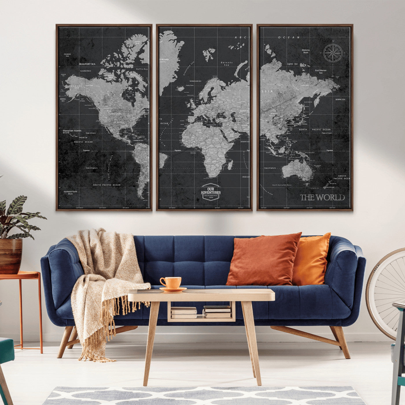 MGV-FC-48X32-3P - Push Pin World Map Canvas Print – Framed Wall Art for Couples to Track Their Travels – Anniversary