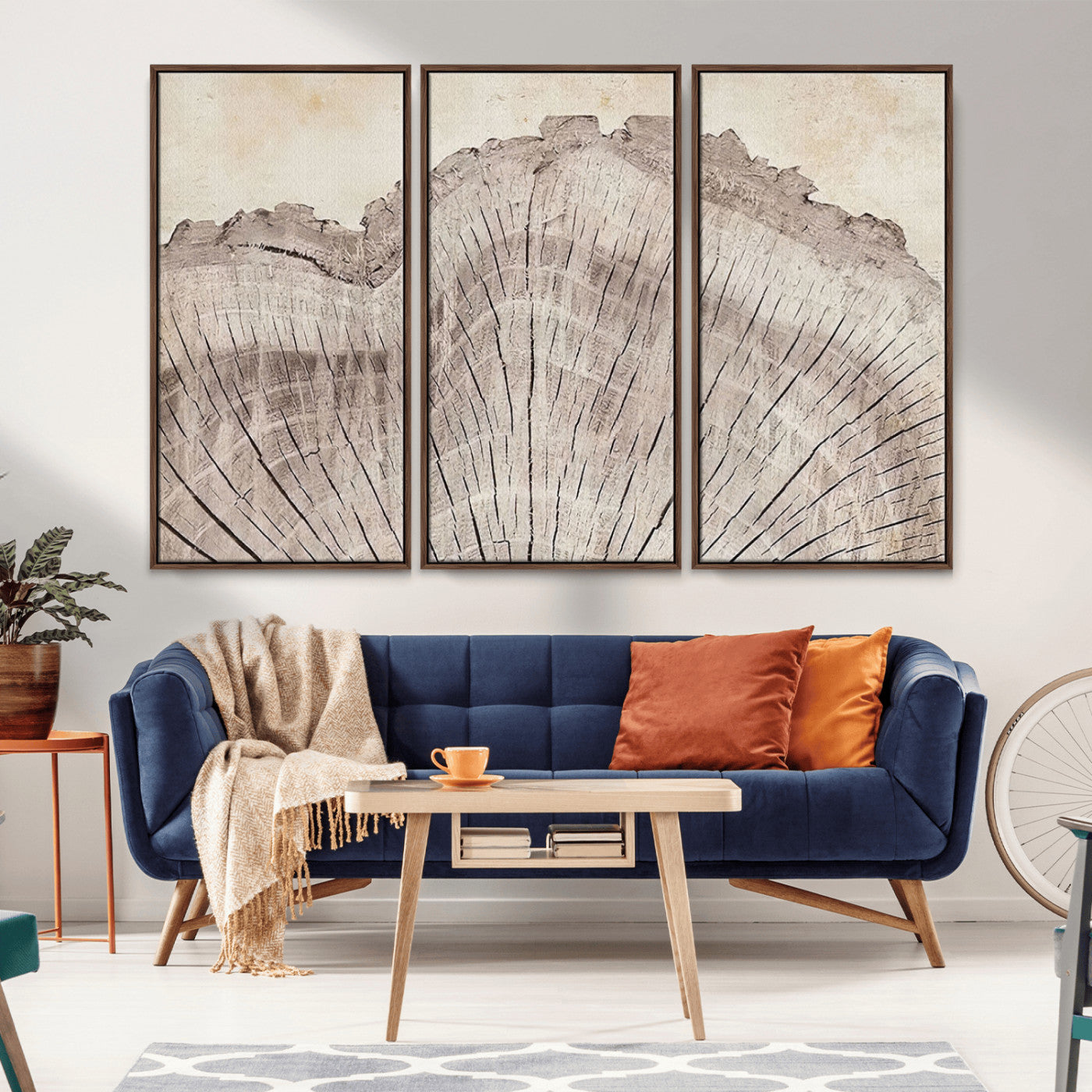 MGV-FC-48X32-3P - Tree Ring Wall Art Triptych, Rustic Wood Ring Canvas Print, Minimalist Wall Decor for Modern Homes and Farmhouse Decor