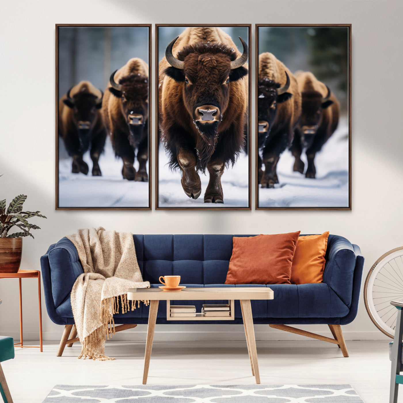 MGV-FC-48X32-3P - Buffalo Wall Art Canvas Print, American Bison Herd Wall Art Canvas Print - Bison Canvas Print