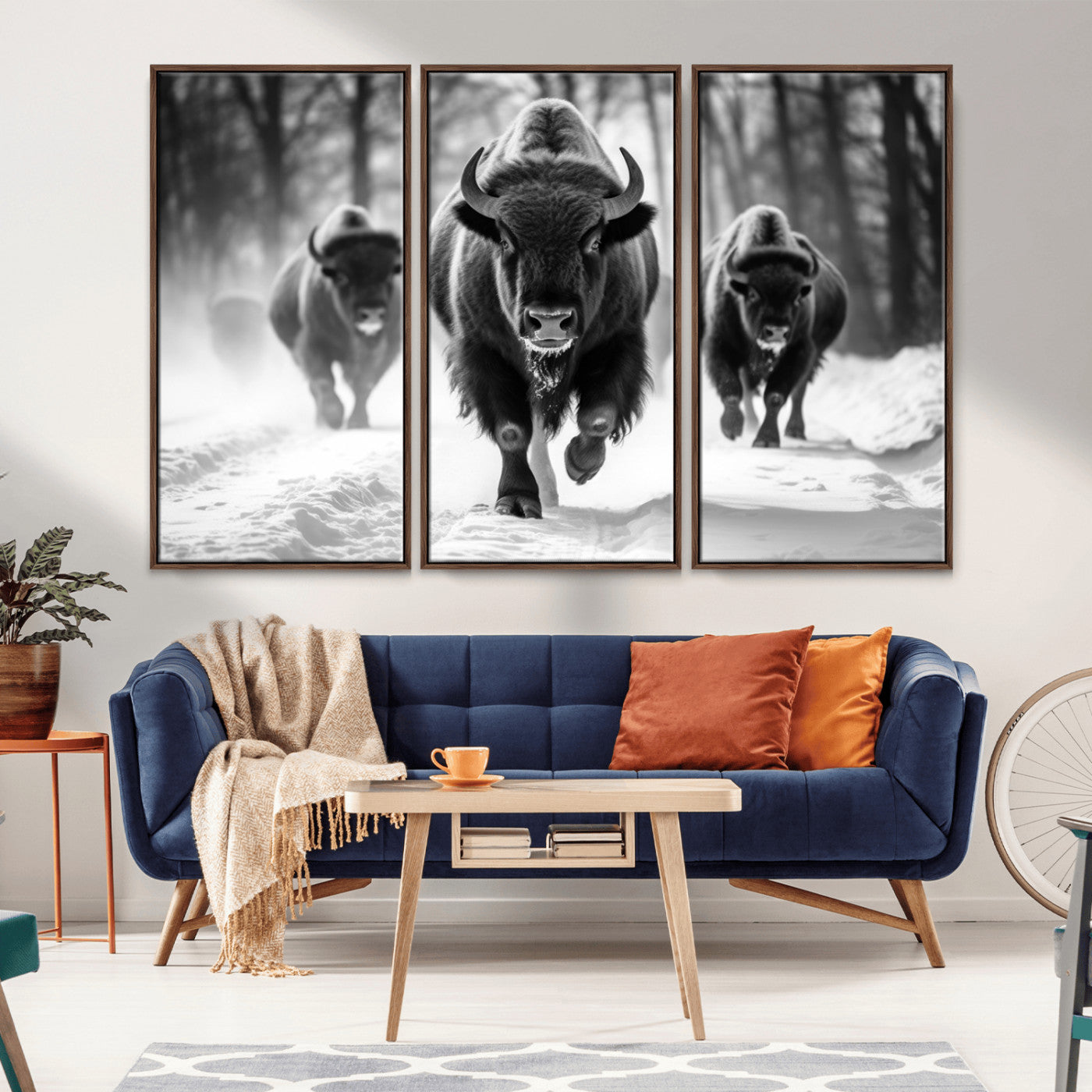 MGV-FC-48X32-3P - Buffalo Wall Art Canvas Print, Bison Family Wall Art Canvas Print