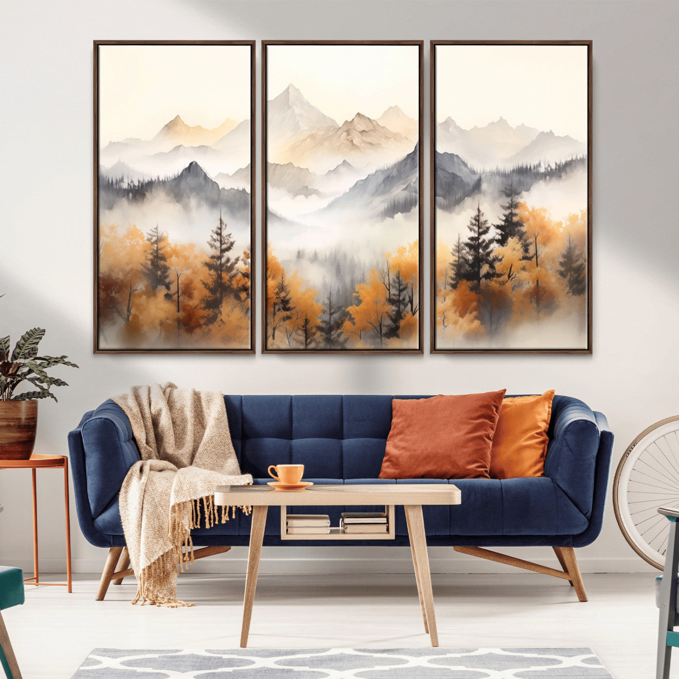 MGV-FC-48X32-3P - Abstract Mountain Wall Art | Misty Mountain Forest and Mountains Canvas Print for Living Room,