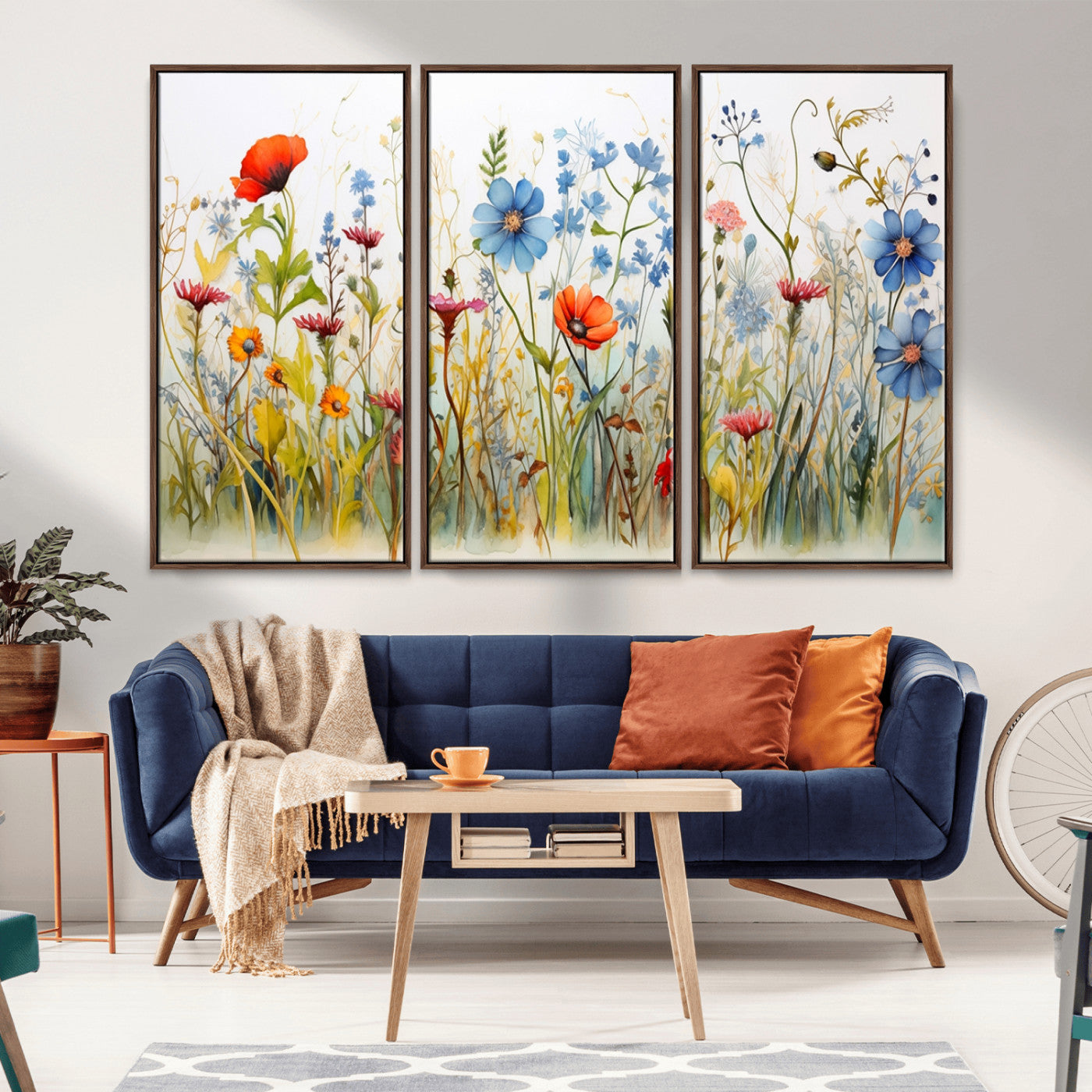 MGV-FC-48X32-3P - Colorful Wildflower Canvas Wall Art - Vibrant Floral Botanical Print, Bright Nature Decor for Living