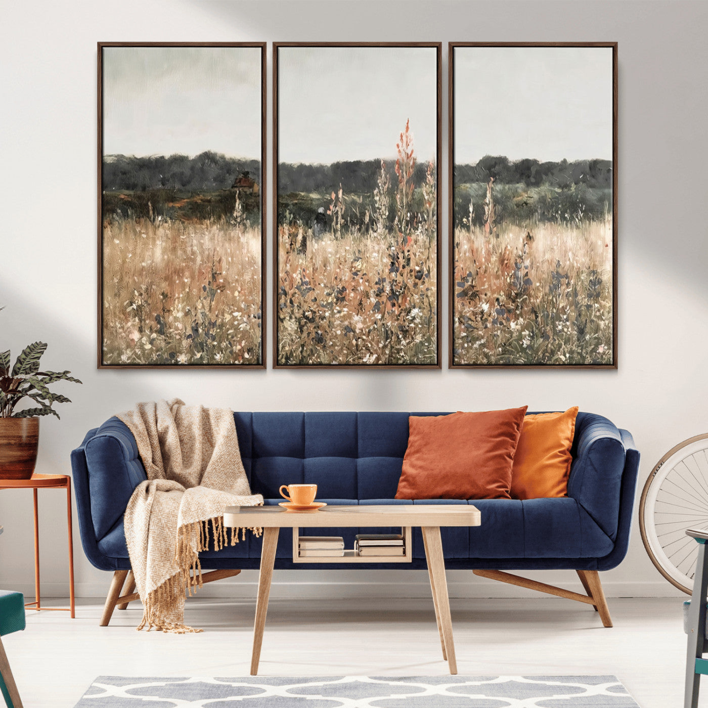 MGV-FC-48X32-3P - Abstract Wildflower Art Field Landscape Oil Painting Print, Country Field Wall Art - Framed Ready to Hang