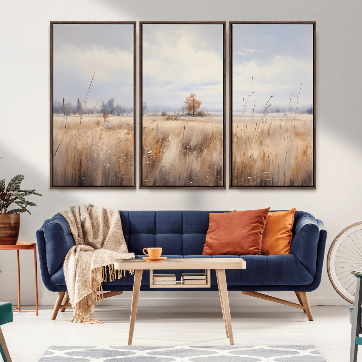 MGV-FC-48X32-3P - Golden Fields Wall Art Print Canvas – Serene Landscape of Nature’s Tranquility in Minimalist for