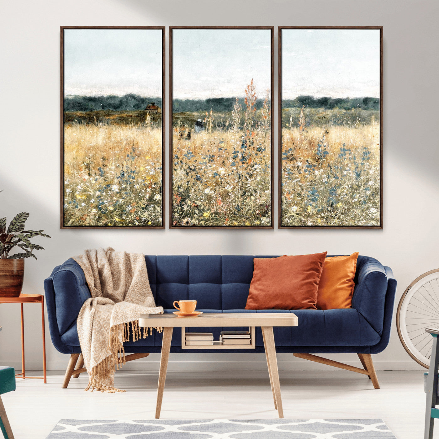 MGV-FC-48X32-3P - Wildflower Field Wall Art Canvas | Nature-Inspired Landscape Canvas Print for Living Room or Office | Rustic Floral Decor