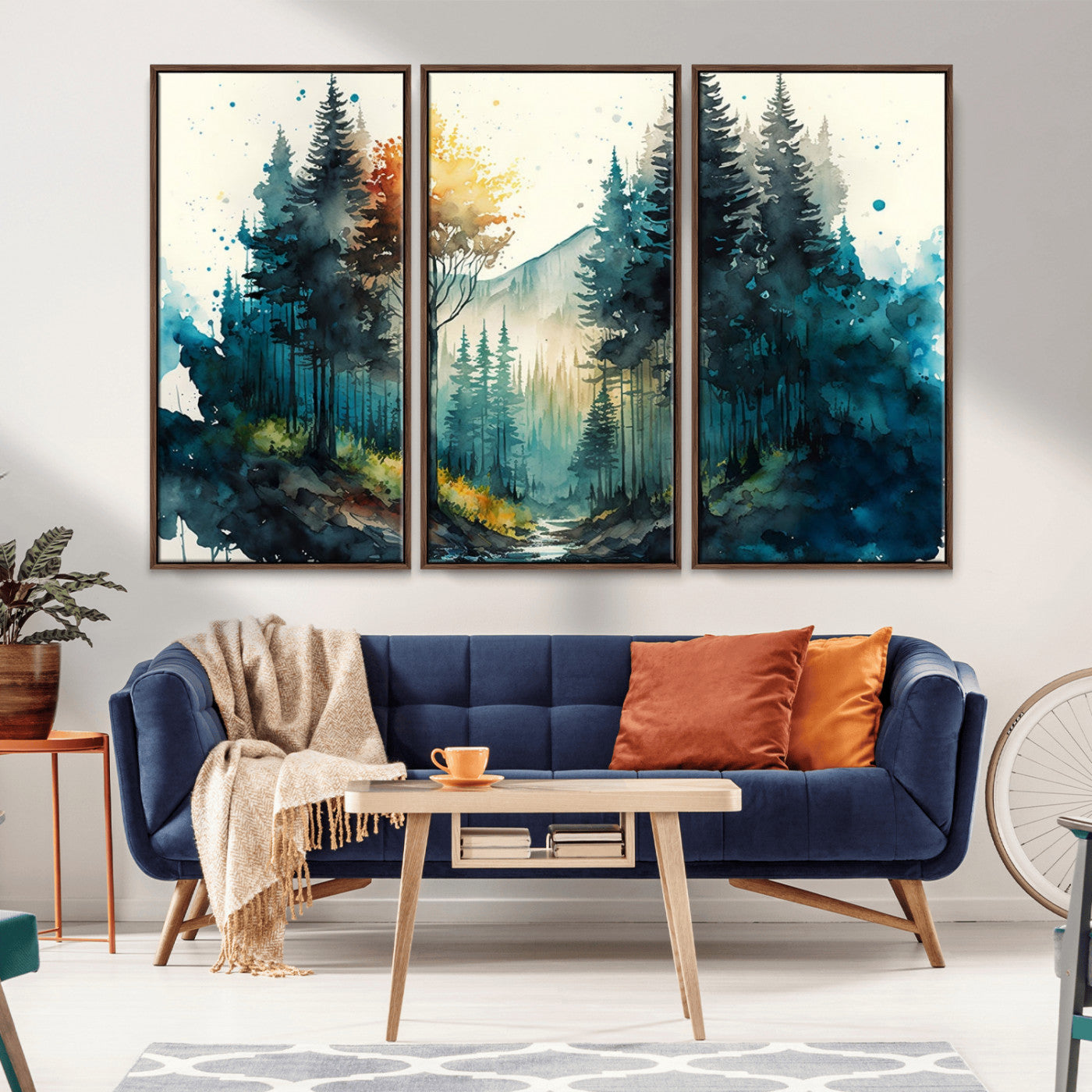 MGV-FC-48X32-3P - Watercolor Trees Forest Abstract Wall Art Canvas Print