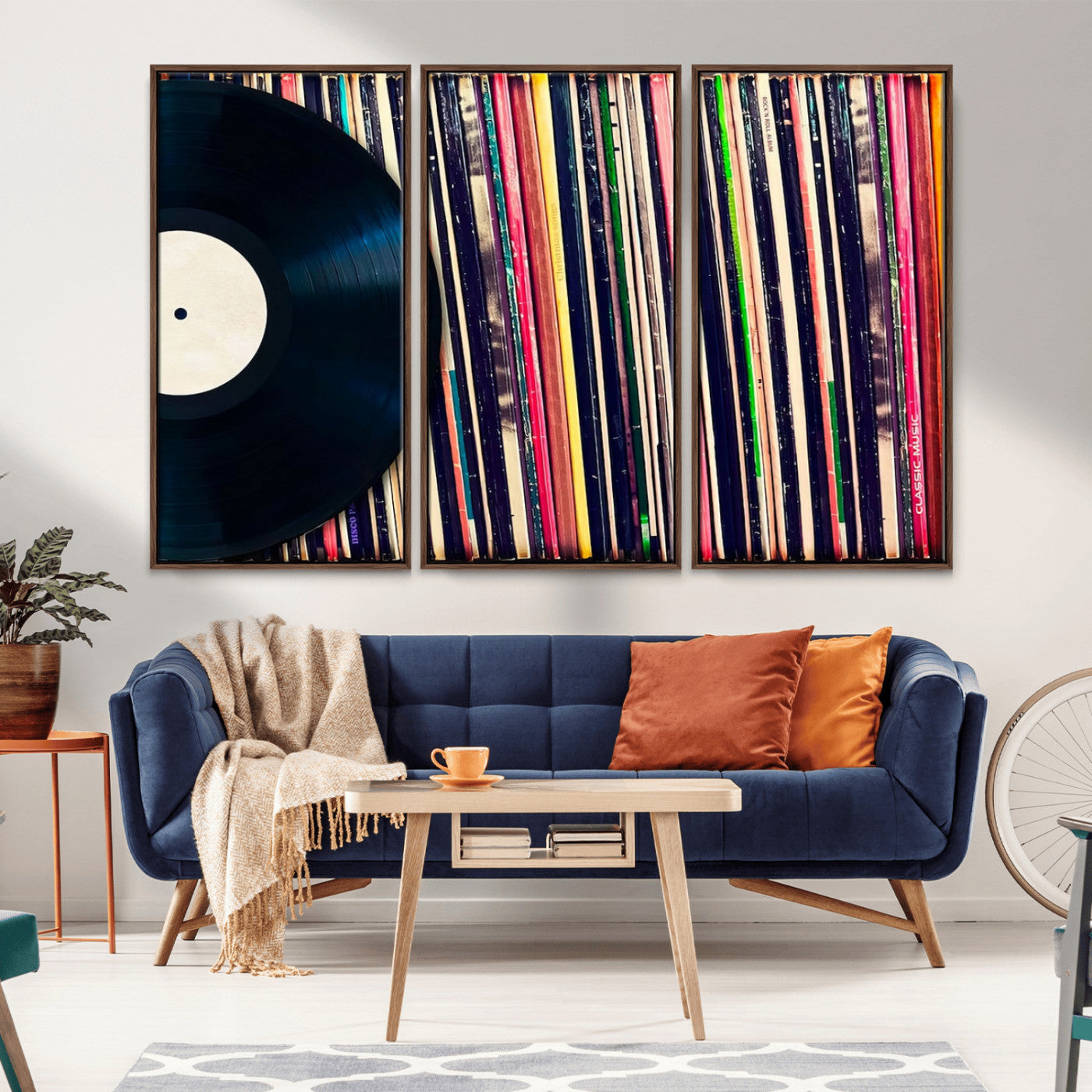 MGV-FC-48X32-3P - Vinyl Record and Album Collection Canvas Wall Art - Retro Music Decor for Living Room, Vintage Vinyl Lover’s Set
