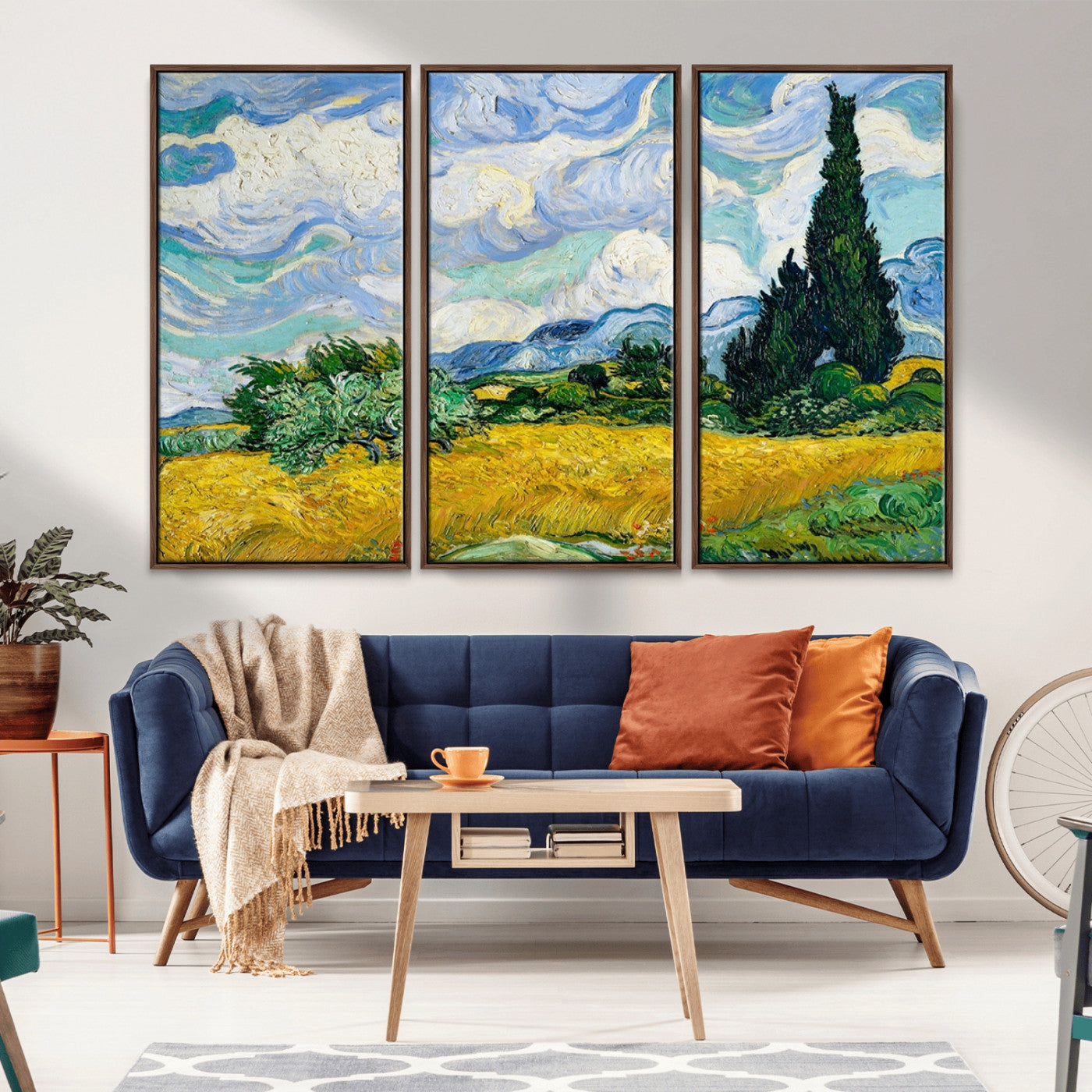 MGV-FC-48X32-3P - Wheatfield With Cypresses By Van Gogh Painting Wall Art Canvas Print
