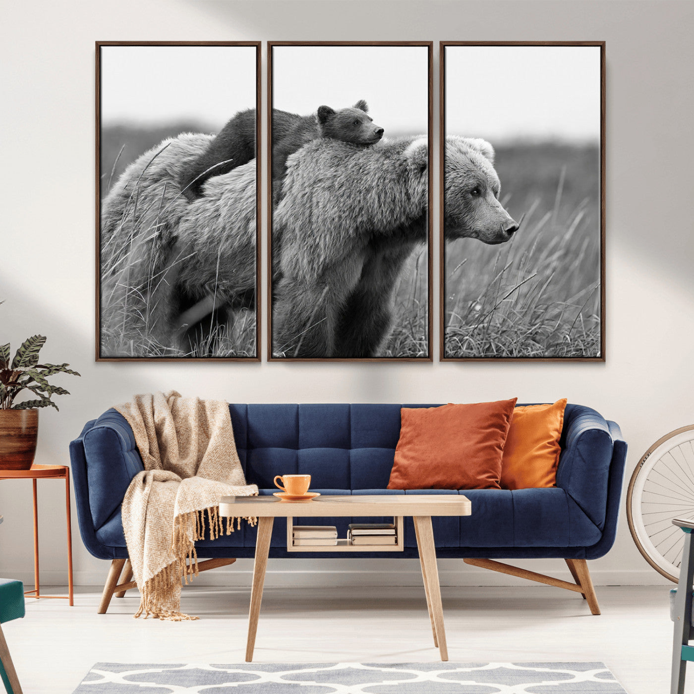 MGV-FC-48X32-3P - Bear and Cub Wall Art Canvas | 399 Bear Cub Wildlife-Inspired Animal Art for Living Room or Office | Grizzly Bear Print of Photography