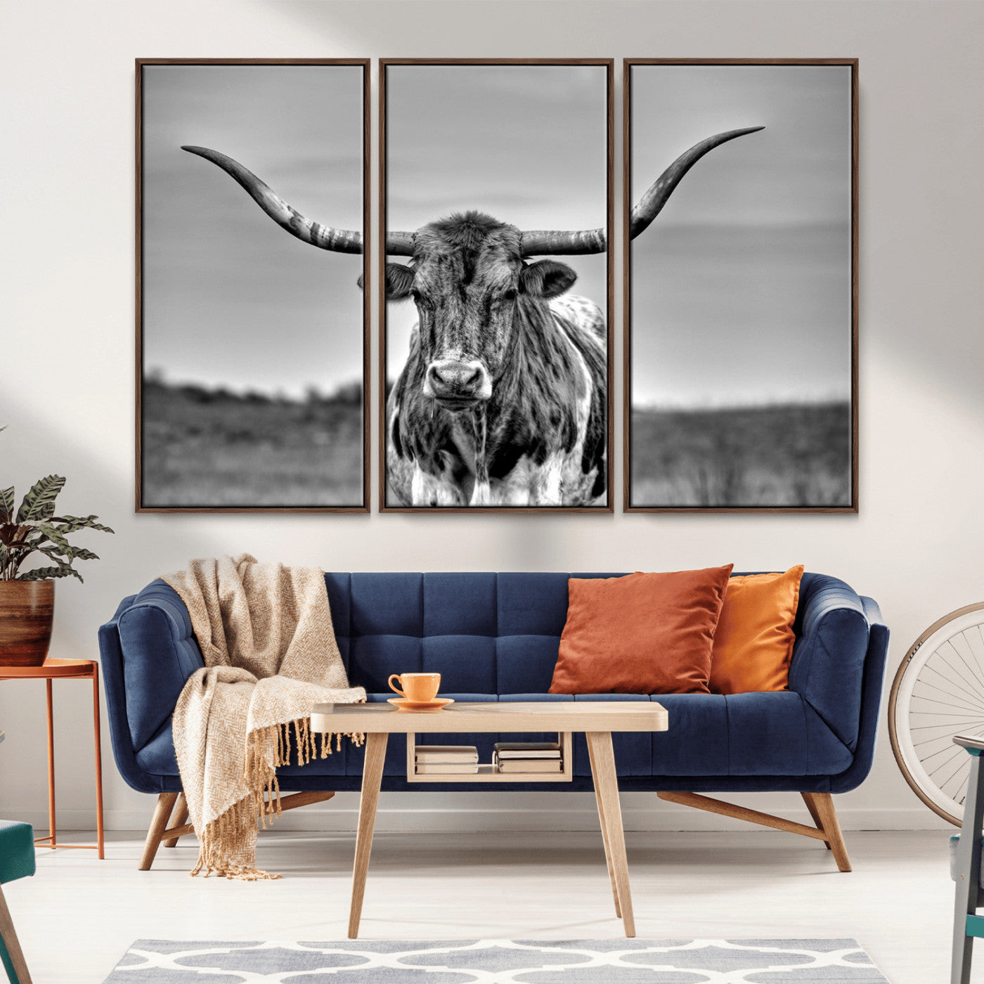 MGV-FC-48X32-3P - Texas Longhorn Cpw Wall Art, Texas Longhorn Canvas, Cattle Canvas Print