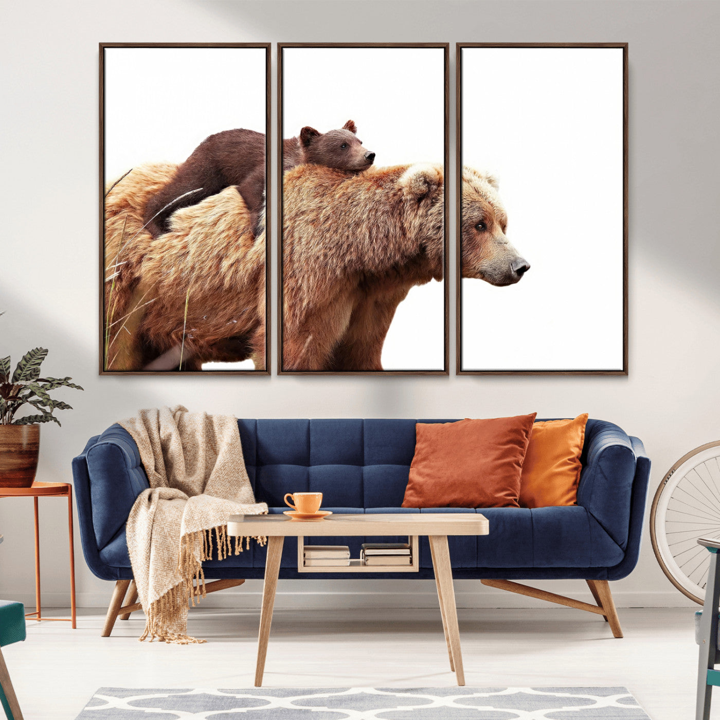 MGV-FC-48X32-3P - Mother and Baby Bear Canvas Wall Art - Adorable Wildlife Animal Print, Cozy Rustic Decor for Living Room,