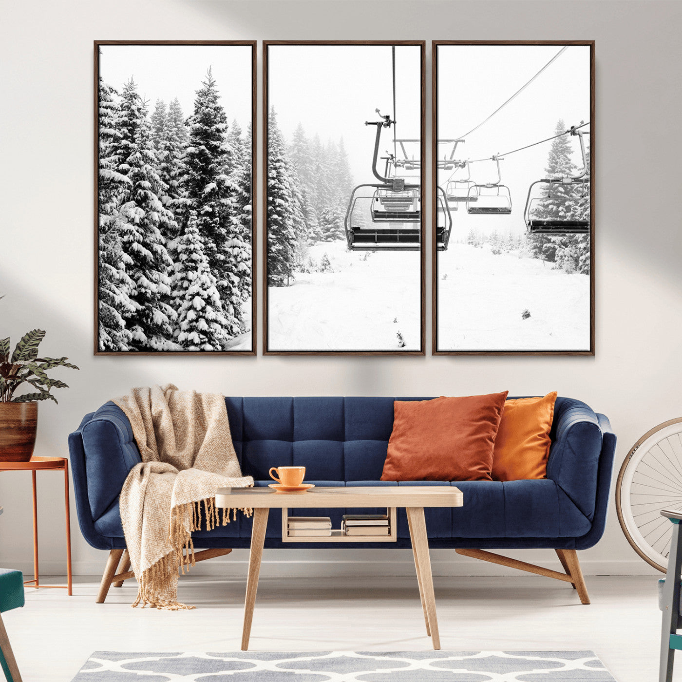 MGV-FC-48X32-3P - Ski Wall Art - Ski Lift Wall Art Canvas Print Snow Covered Spruce Trees Winter Wall Art Ski Skier Gift Ski Resort Canvas Wall Art