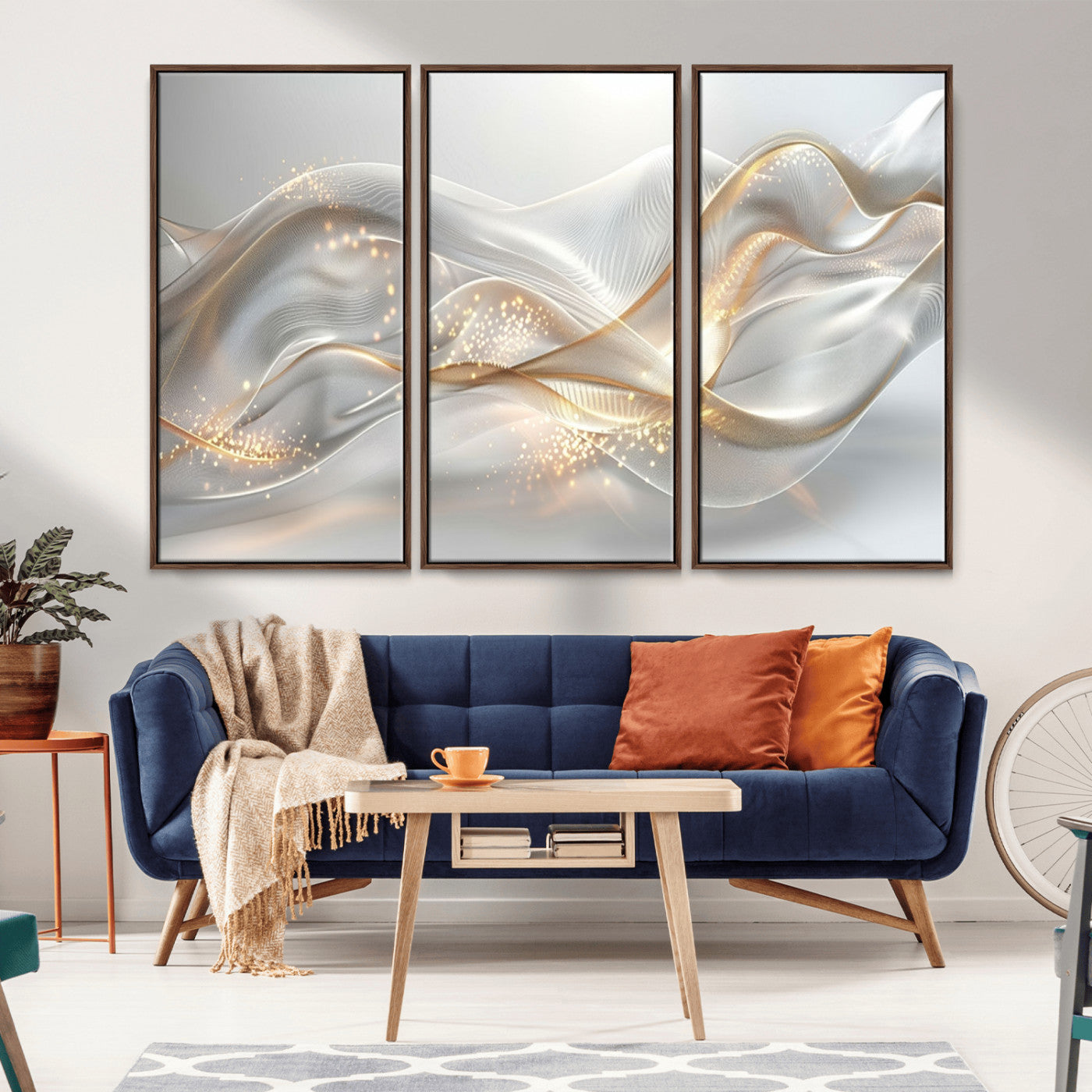 -Abstract art Grey and Gold Lines Wall Art