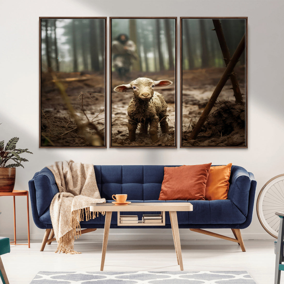Jesus Lost Lamb Canvas Wall Art | Heartwarming Woodland Scene, Christian Wall Art