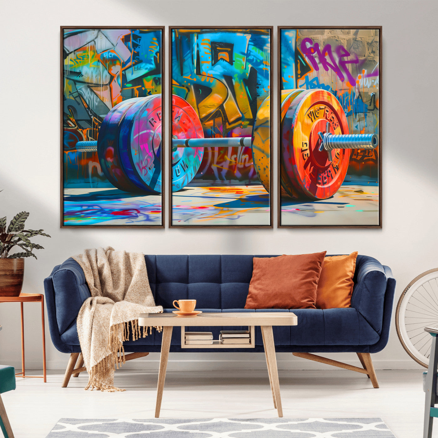 MGV-FC-48X32-3P - Fitness Gym Barbell Graffiti Wall Art Canvas Print