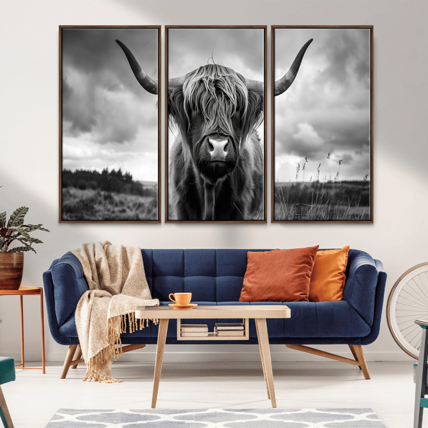 MGV-FC-48X32-3P - Scottish Cow Wall Art Canvas Print | Longhorn Wall Art | Bighorn Animal Wall Art