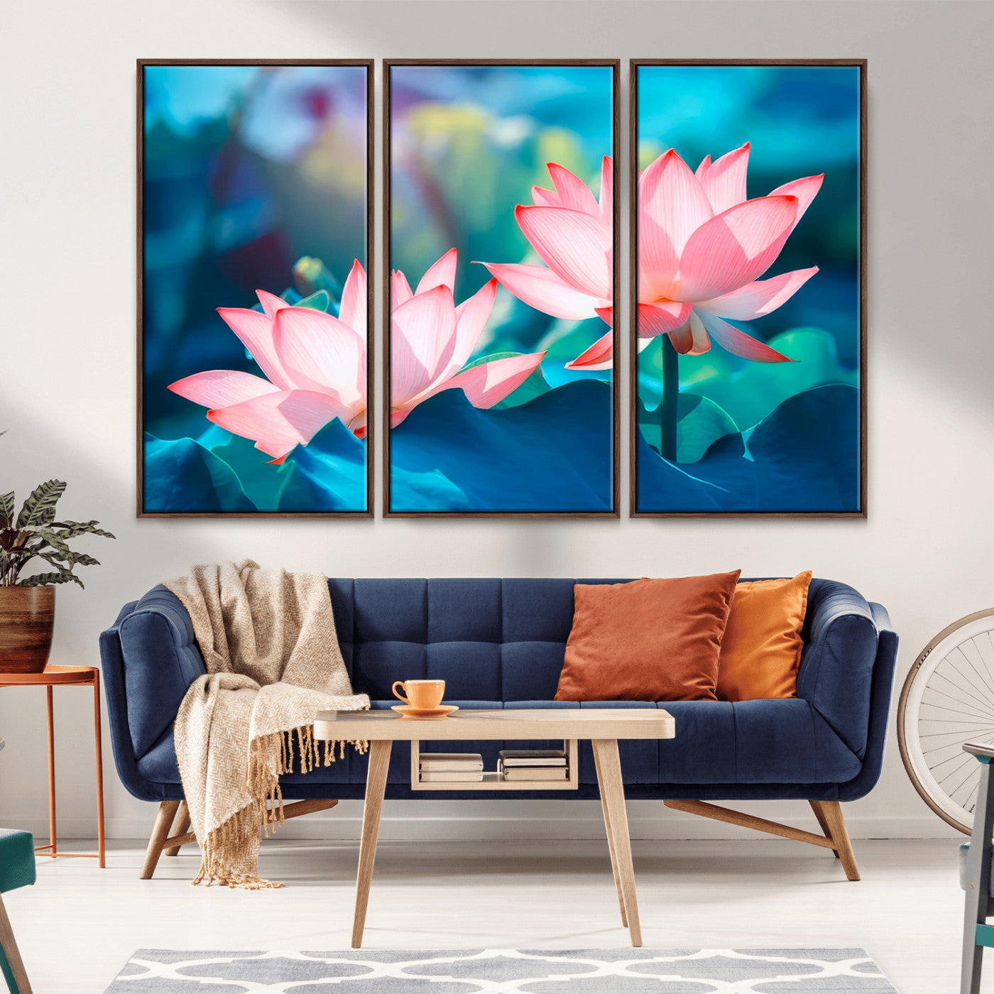 MGV-FC-48X32-3P - Pink Lotus Flower Canvas Wall Art | Vibrant Floral Wall Decor for Living Room, Office, or Bedroom | Large Botanical Art
