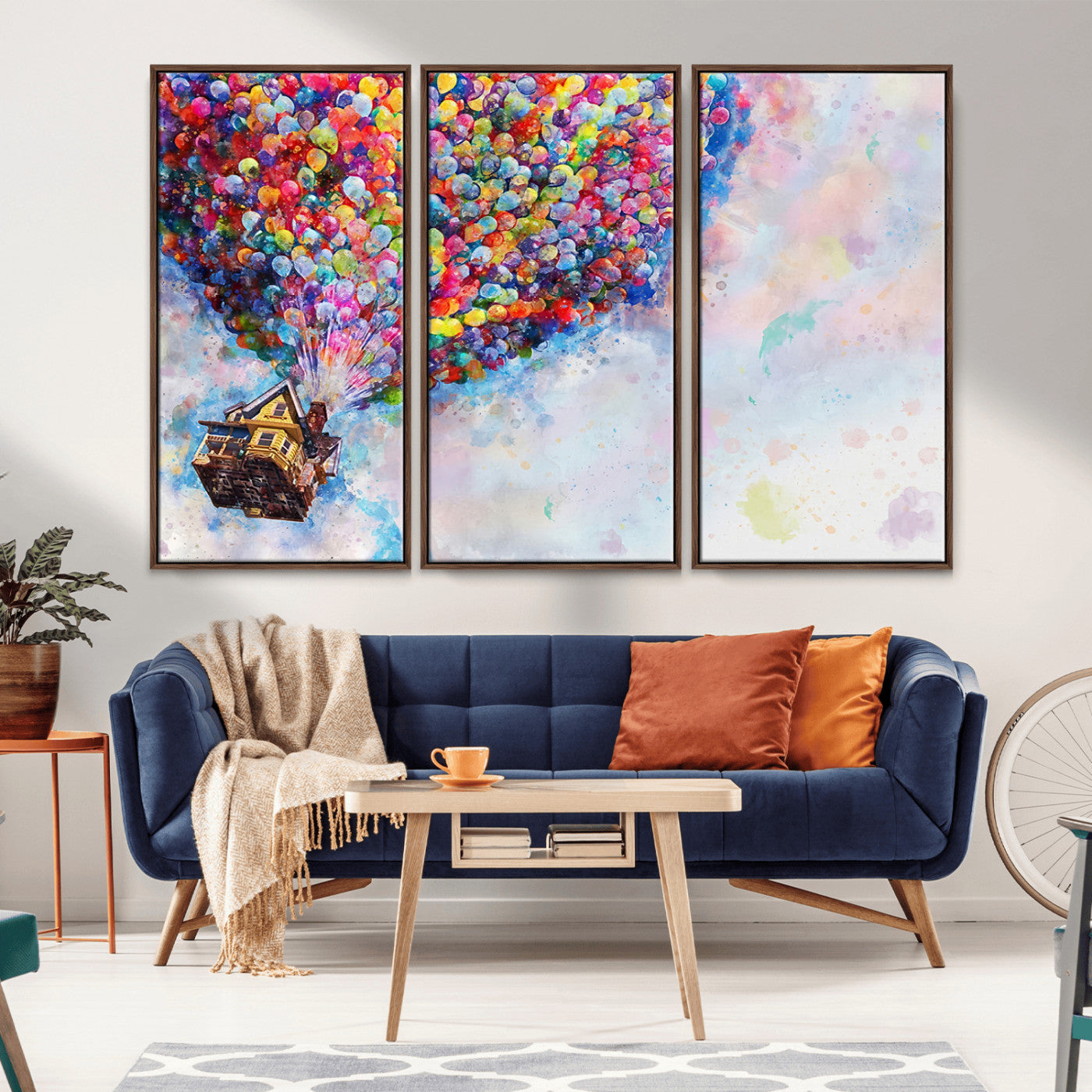 MGV-FC-48X32-3P - Don't Look Up Movie Canvas Wall Art - Vibrant Floating House and Balloons Scene, Tribute to Iconic