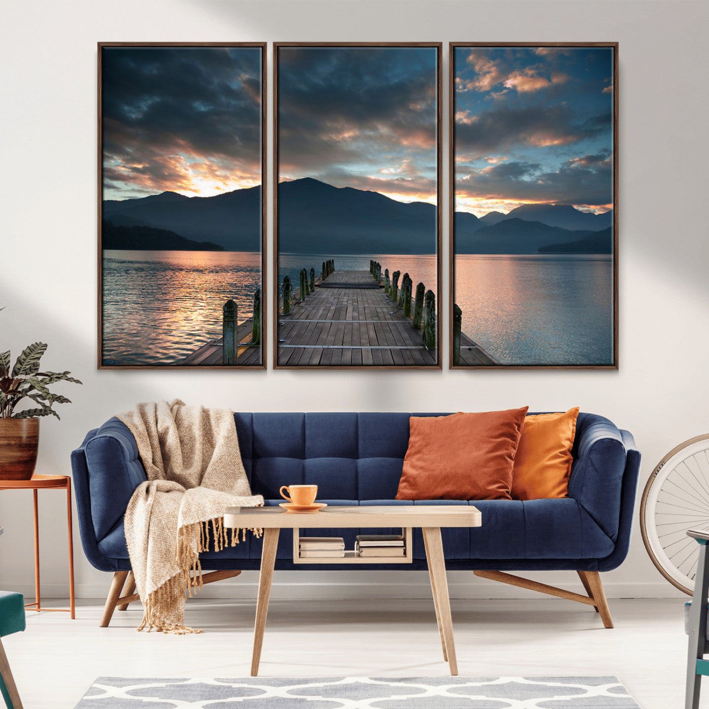 MGV-FC-48X32-3P - Mountain Lake Wood Pier Canvas Wall Art Nature Lake Print