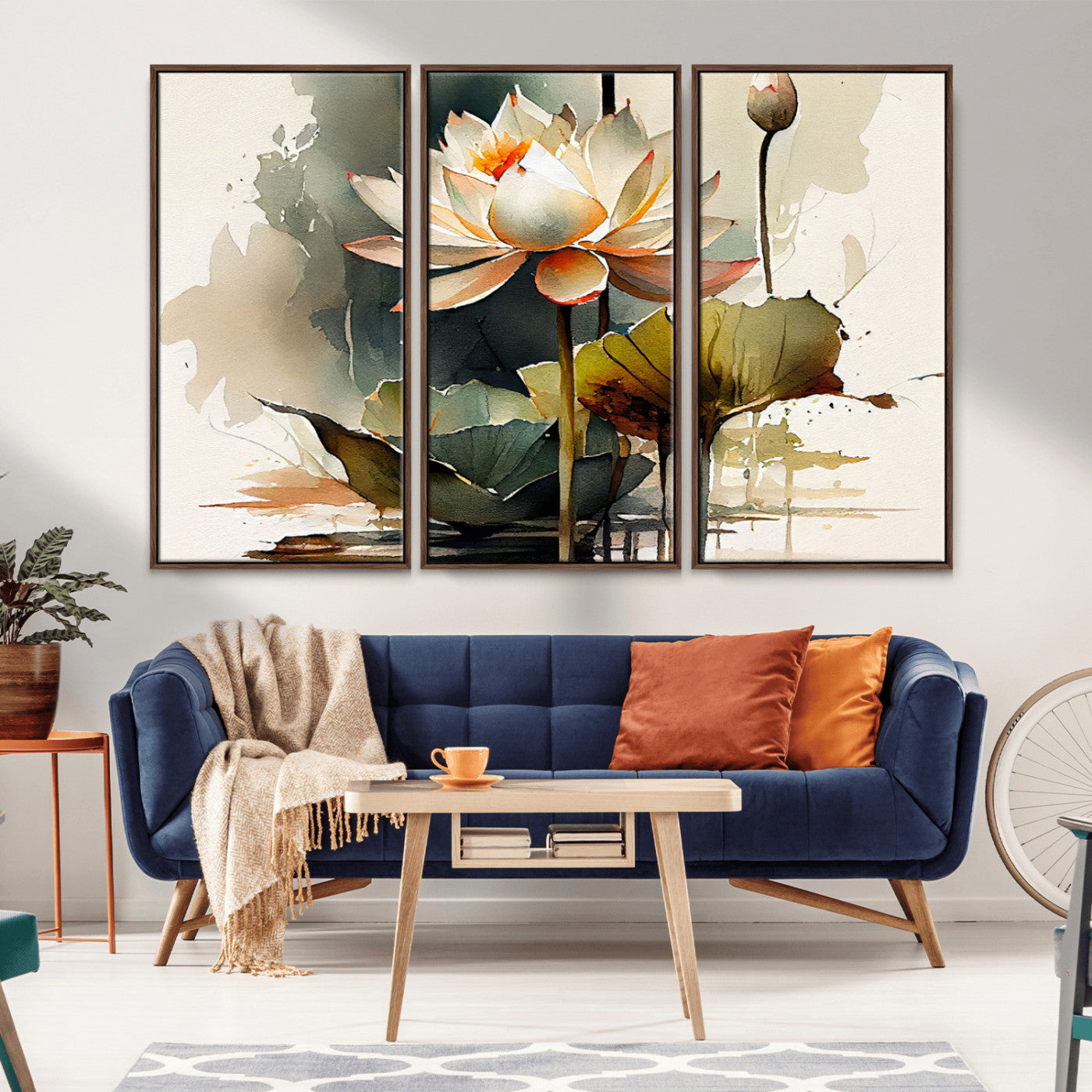 MGV-FC-48X32-3P - Lotus Flower Watercolor Canvas Print – A Symbol of Serenity and Growth, Captured in Soft Watercolors – Contemporary Wall Art for Tranquil Spaces