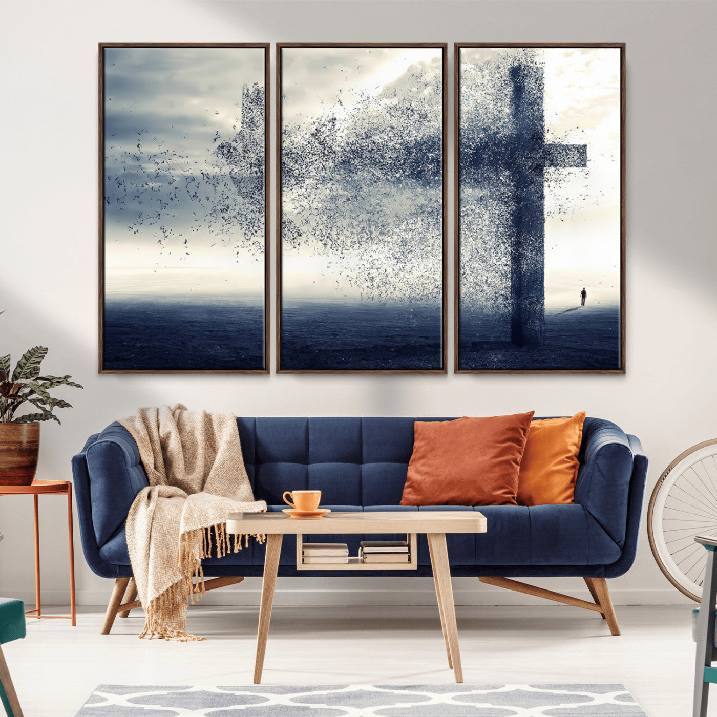 MGV-FC-48X32-3P - Jesus and the Fading Cross Wall Art Print – Symbol of Faith, Christian Wall Art Canvas Print, Framed and Ready to Hang