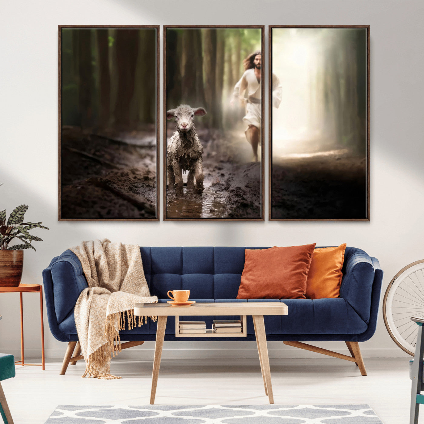 MGV-FC-48X32-3P - Jesus Canvas Wall Art - Jesus Running After Lost Lamb, Jesus, Christian Home Decor - Church Wall Art