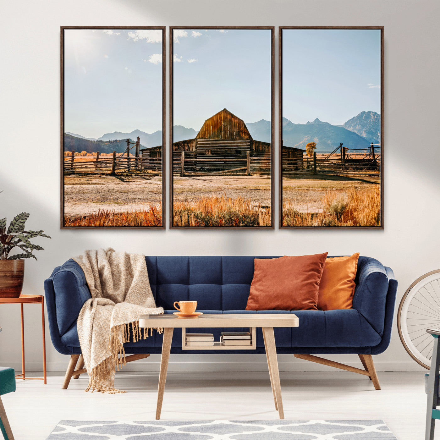 MGV-FC-48X32-3P - Vintage Old Barn Field Wall Art Canvas Print for Farmhouse Decor - Rustic Barn Wall Art Canvas Print