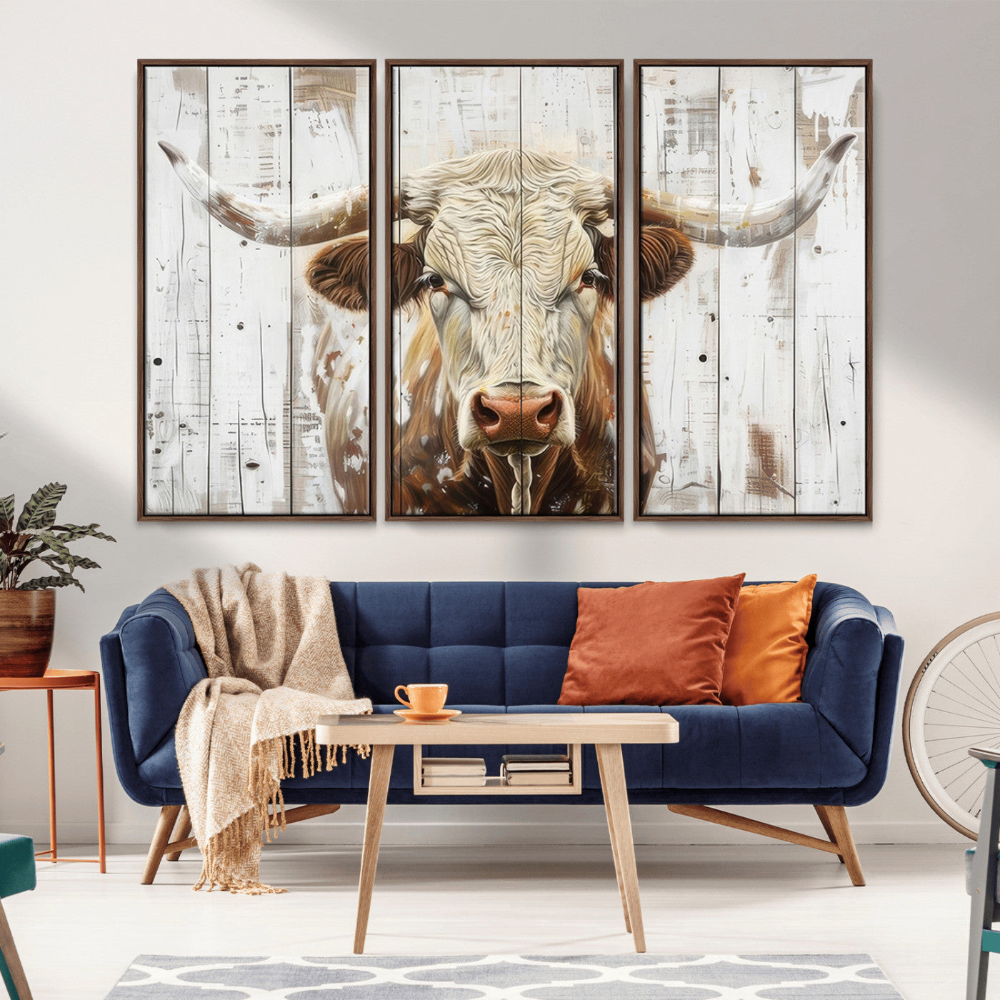 -Rustic Longhorn Bull Wall Art Canvas Set – Western-Inspired Farmhouse Décor - Ready to Hang