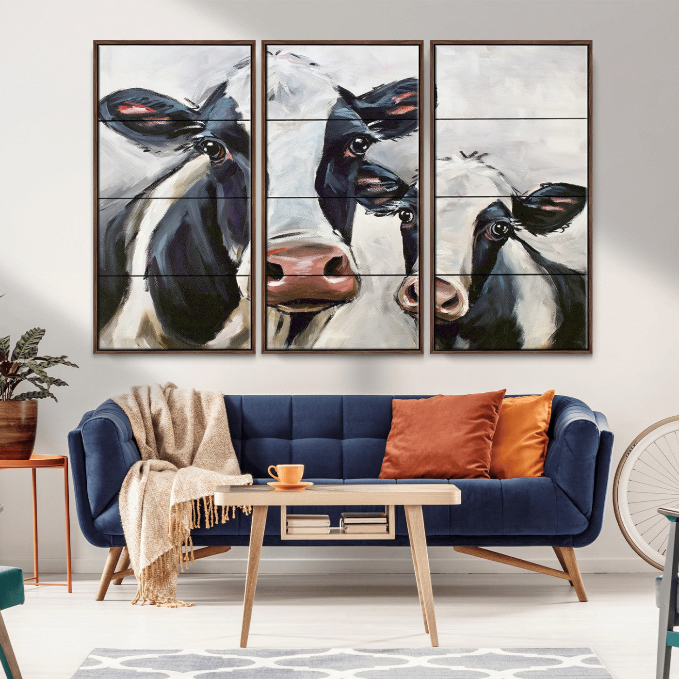 -Vintage Baby and Mom Cattle Wall Art Canvas Print