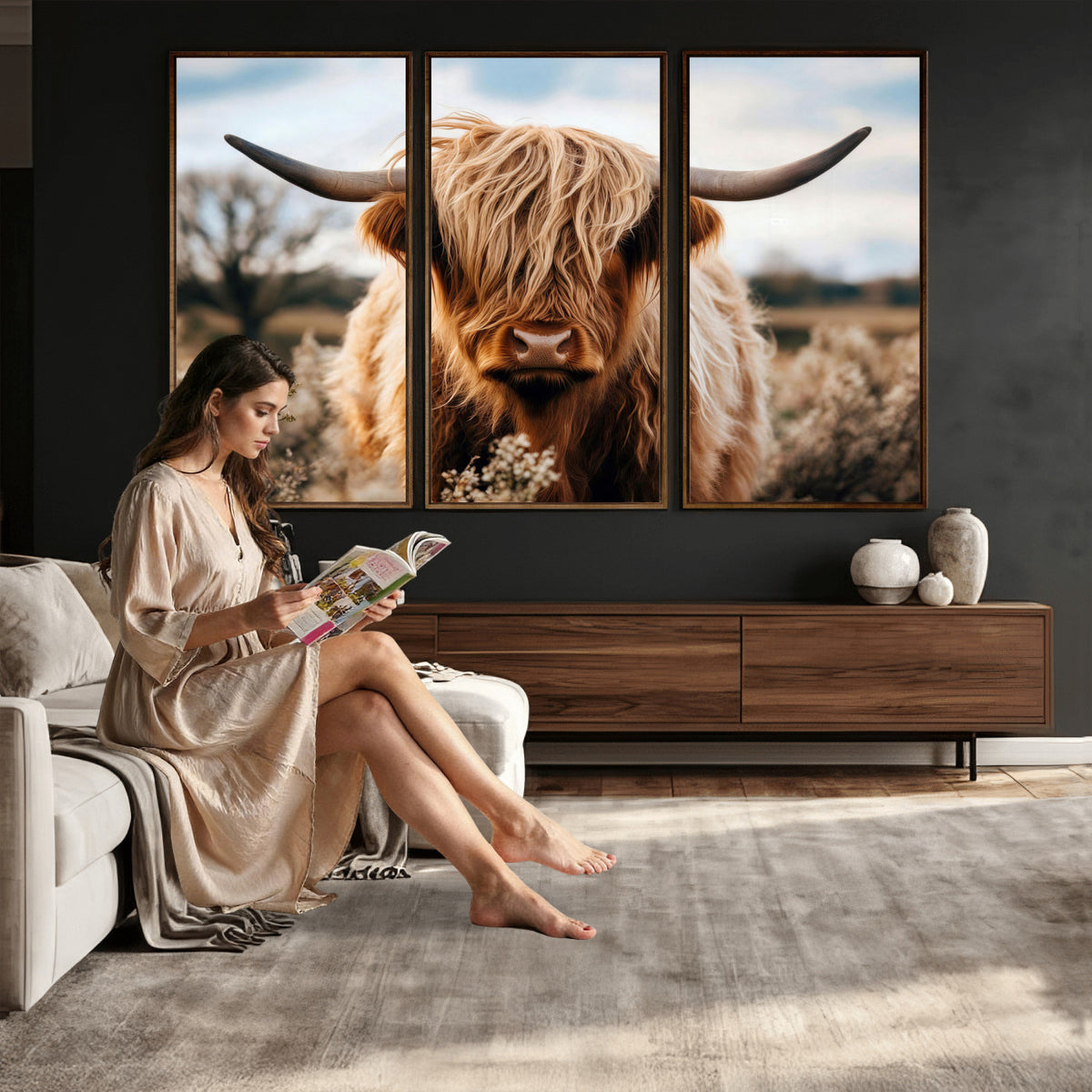 55903-_Poster-30x20 - Scottish Cow Longhorn Wall Art Canvas Print