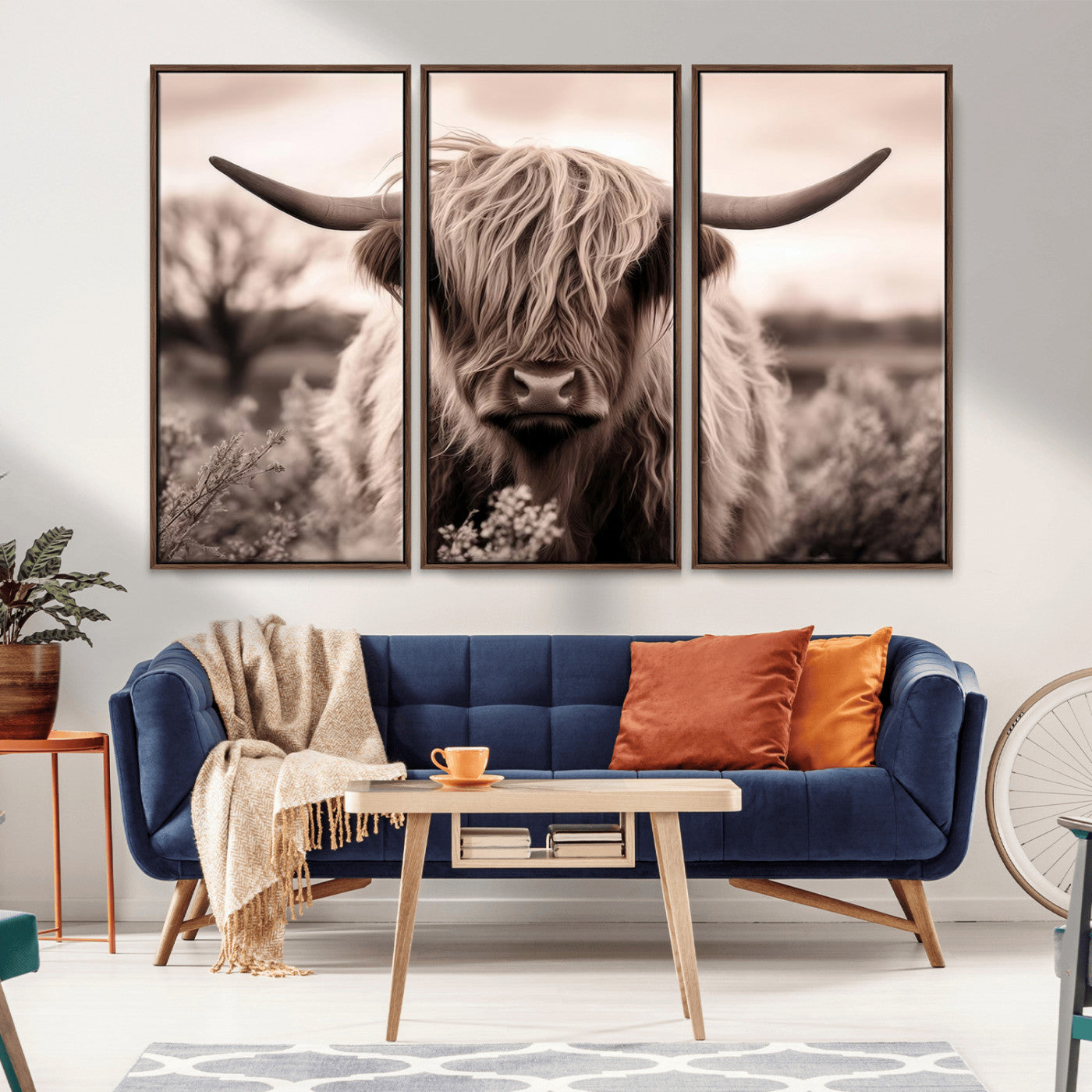 MGV-FC-48X32-3P - Scottish Cow Longhorn Wall Art Canvas Print