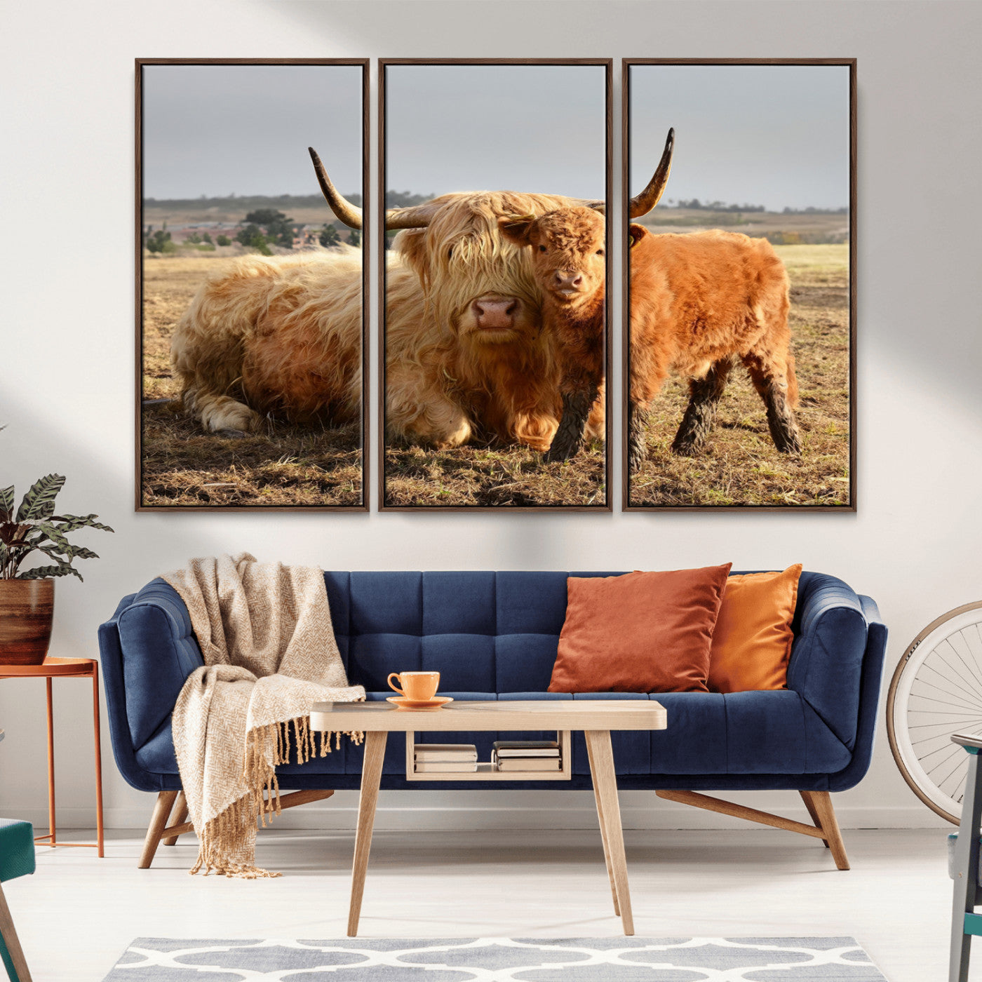 MGV-FC-48X32-3P - Highland Cow Canvas Wall Art Animal Print for Farm House Decor