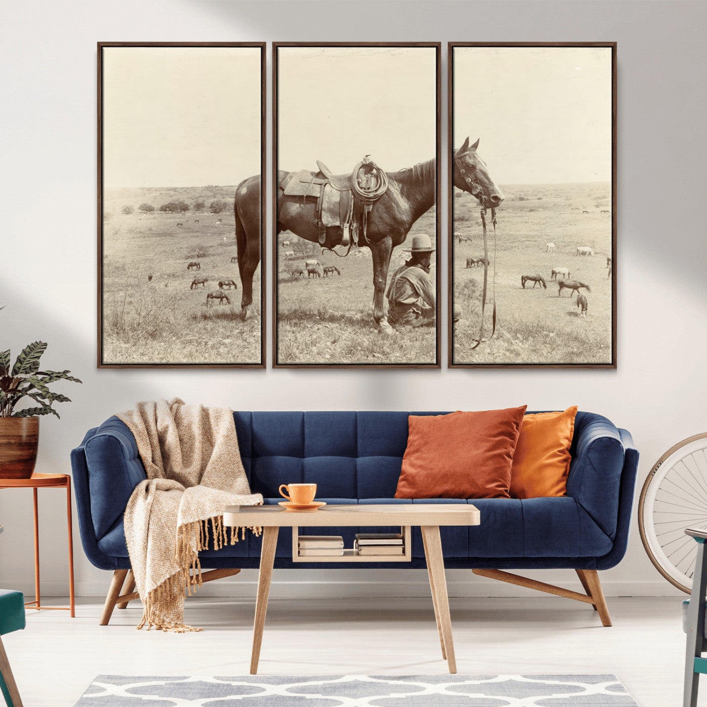 MGV-FC-48X32-3P - Cowboy Wall Art - Western Horse Canvas Print - Vintage Western Wall Art Canvas Print, Ready to Hang