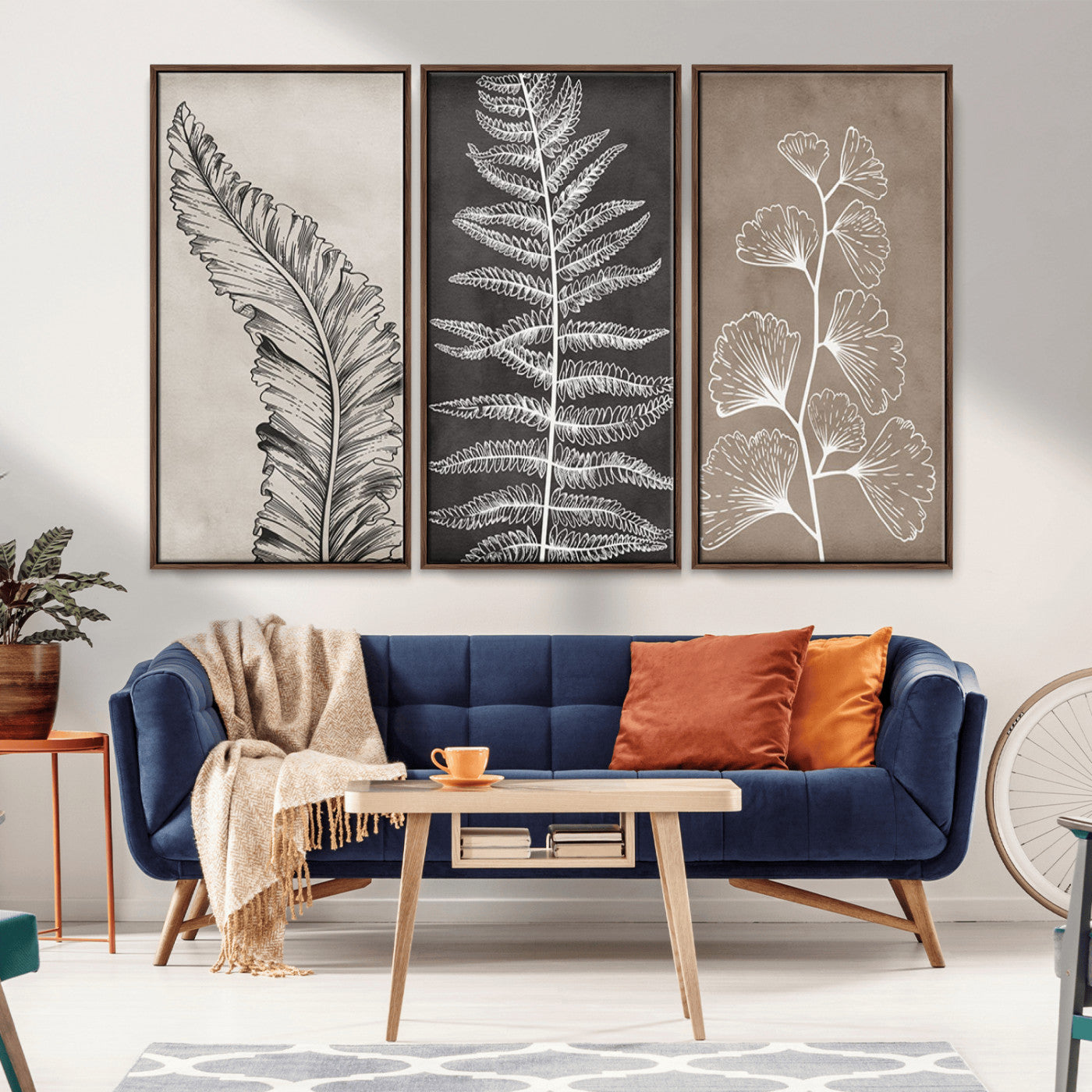 MGV-FC-48X32-3P - Minimalist Botanical Wall Art Canvas Print, Framed and Ready to Hang - Nature Art Print for Home