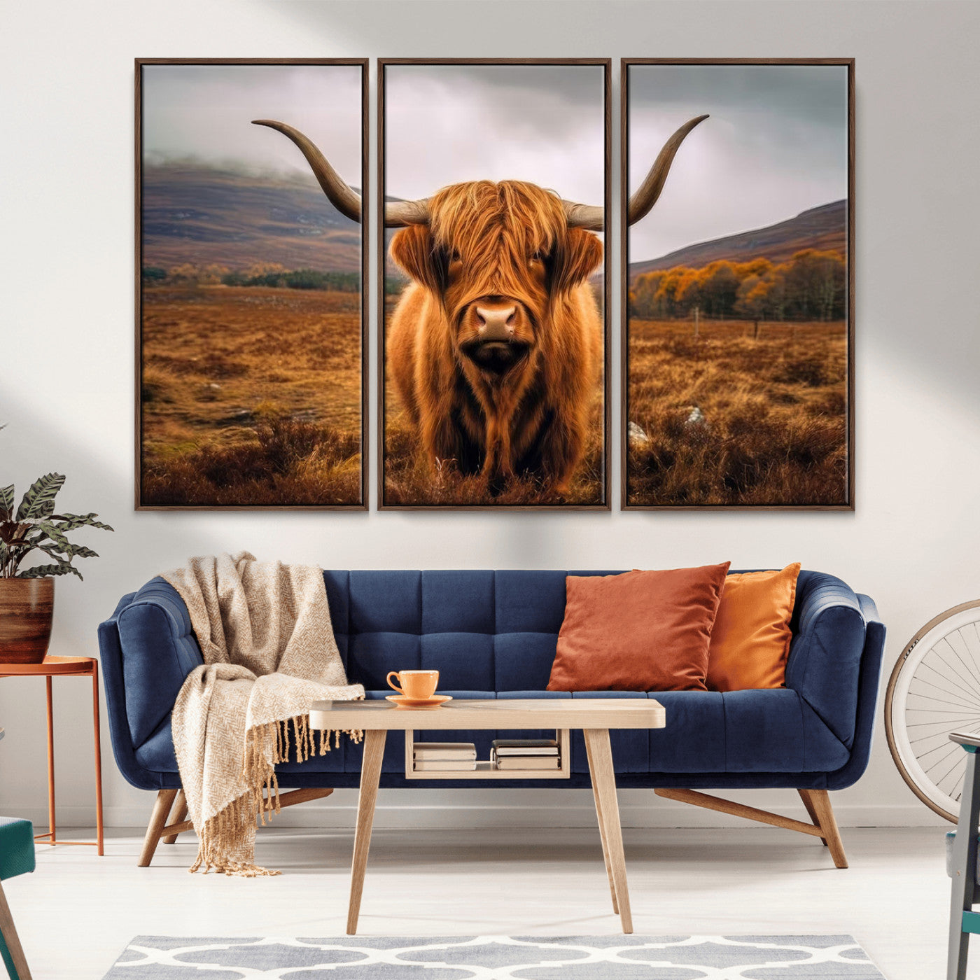 -Highland Cow Longhorn Wall Art – Rustic Canvas Print, Framed and Ready to Hang for Farmhouse Décor