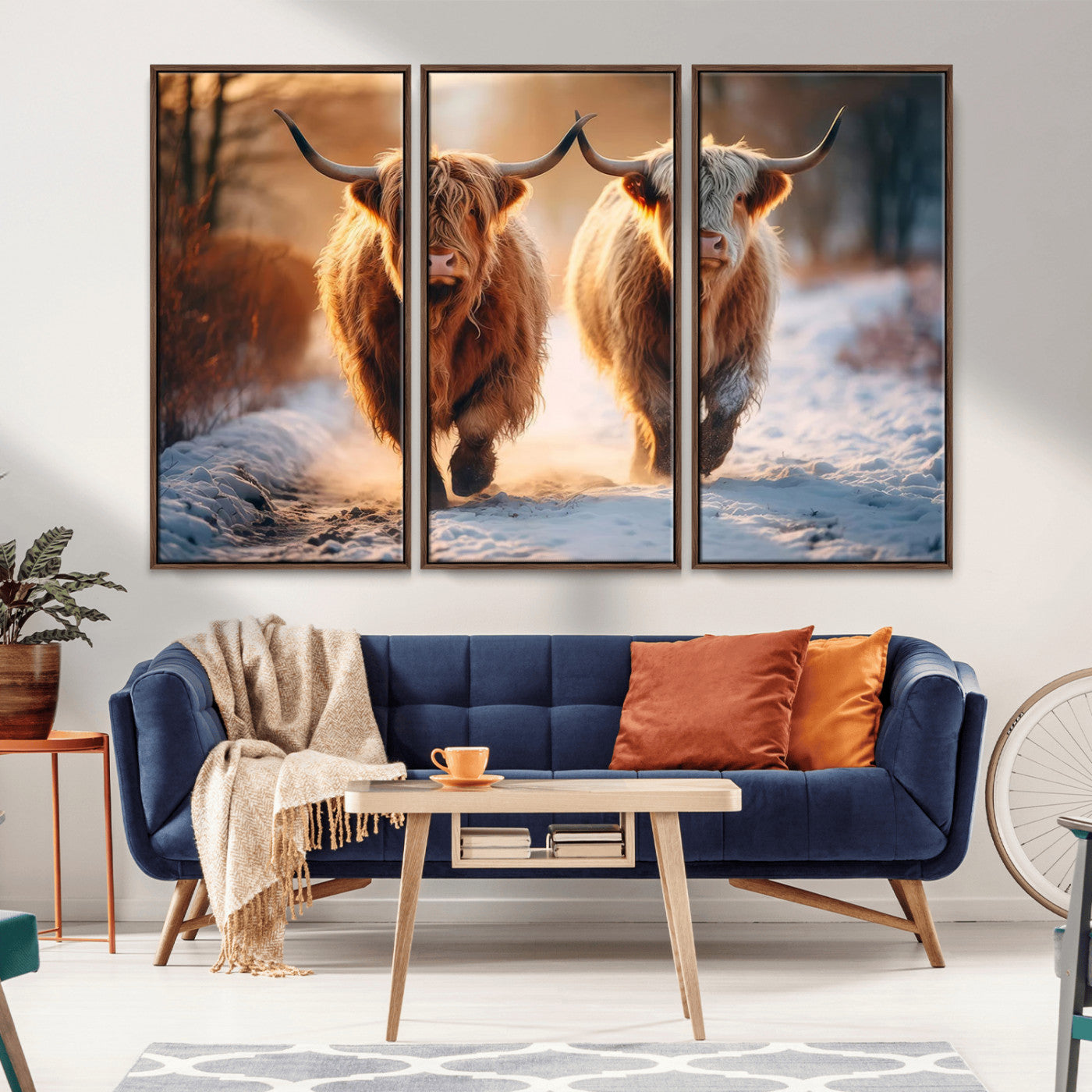 MGV-FC-48X32-3P - Scottish Highland Cow Horn Farm Wall Art Canvas Print