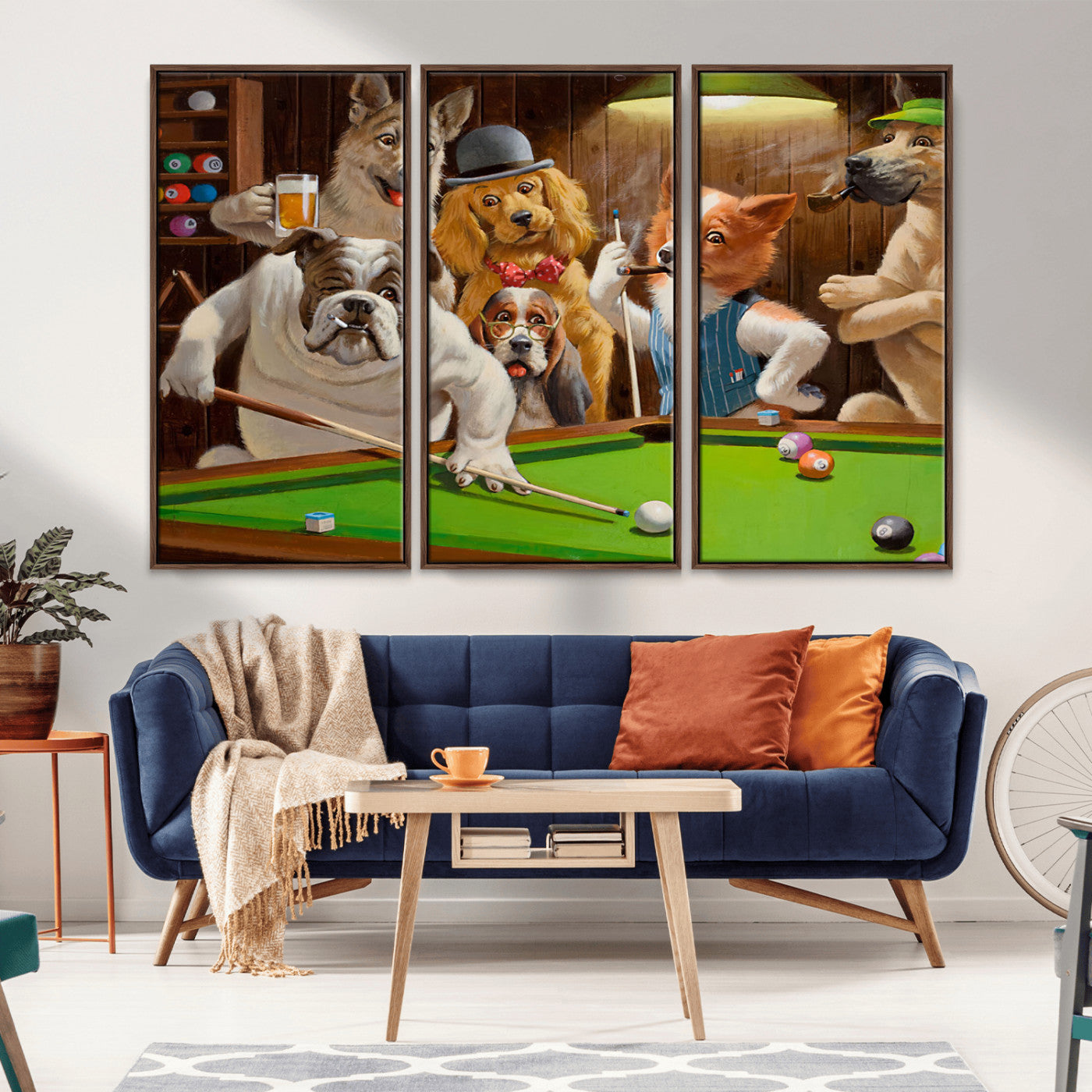 MGV-FC-48X32-3P - Dogs Playing Pool Canvas Wall Art Funny Gifts Dog Print