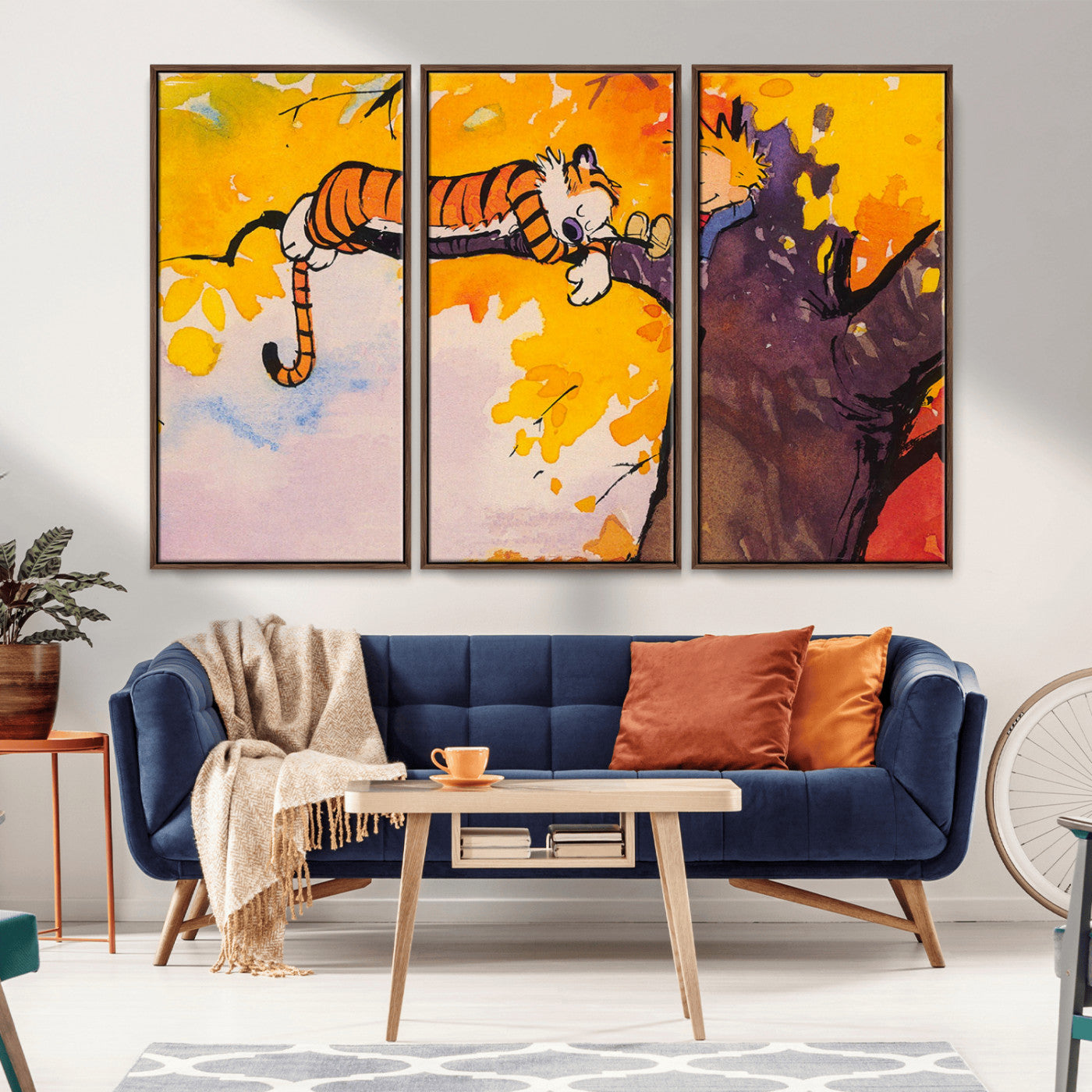 MGV-FC-48X32-3P - Calvin and Hobbes Tree Scene Canvas Print | 3 Panel Large Wall Art for Living Room or Kid’s Room,