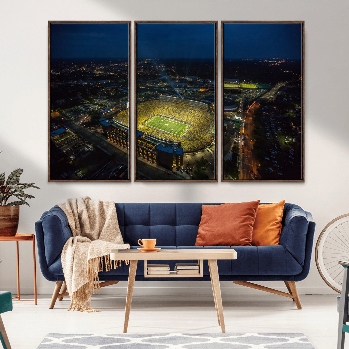 MGV-FC-48X32-3P - Michigan Stadium Night Game Wall Art – Sports Arena Aerial View Canvas Print, Framed, Ready to Hang