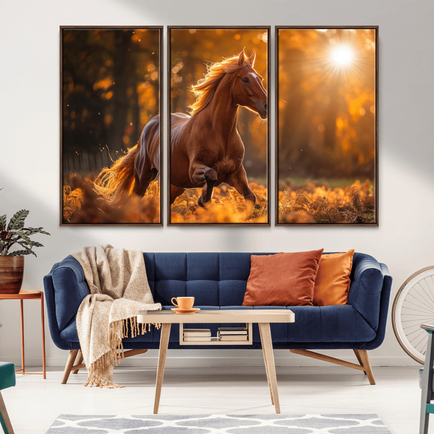 -Running Horse Sunset Forest Wall Art Canvas Print