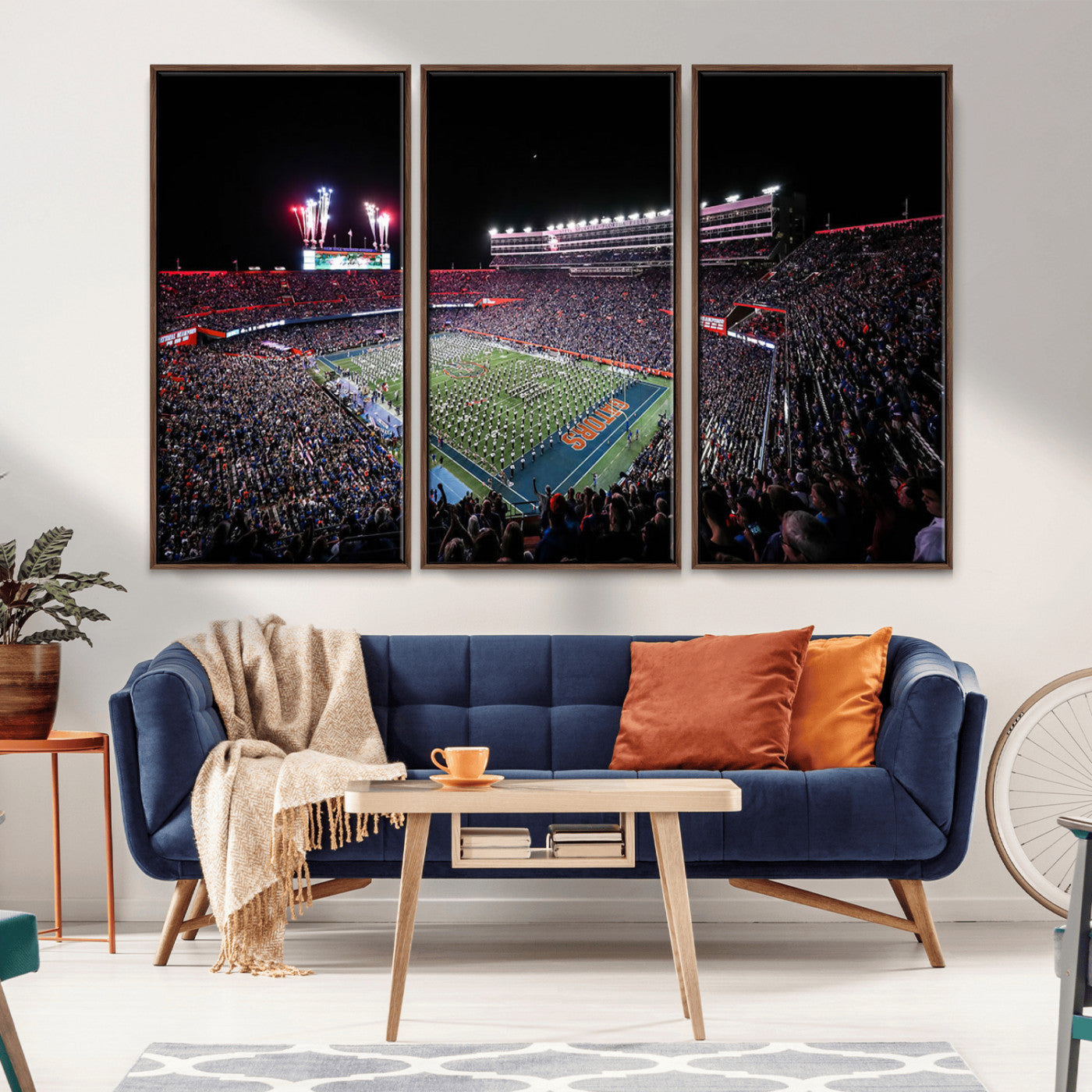 MGV-FC-48X32-3P - Ben Hill Griffin Stadium Night Game Triple Canvas Wall Art - Florida Gators Football Match